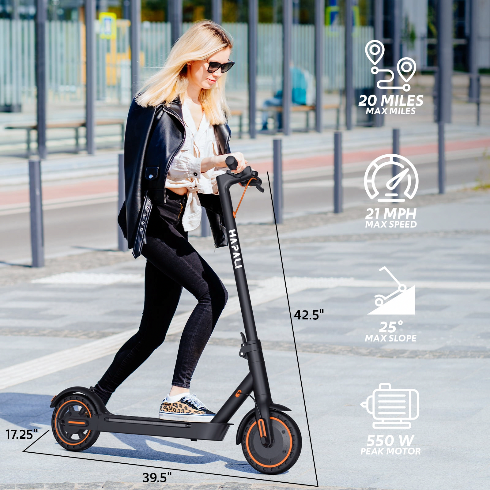 Hapali Electric Scooter for Adults, Folding E-Scooter with 550W Motor and Side Lights (Black, 31 lb) ifkkp