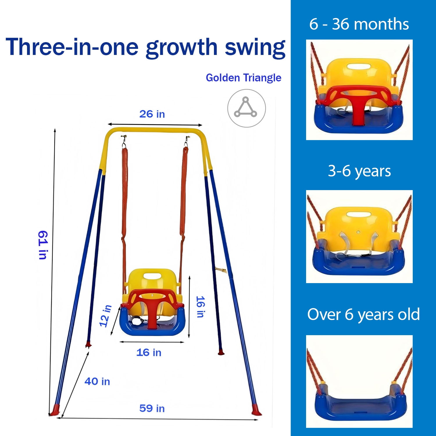 Generic 3-in-1 Toddler Swing Set with Metal Stand, Indoor and Outdoor Kids Swing (Blue, 40 in x 59 in x 61 in) bno30