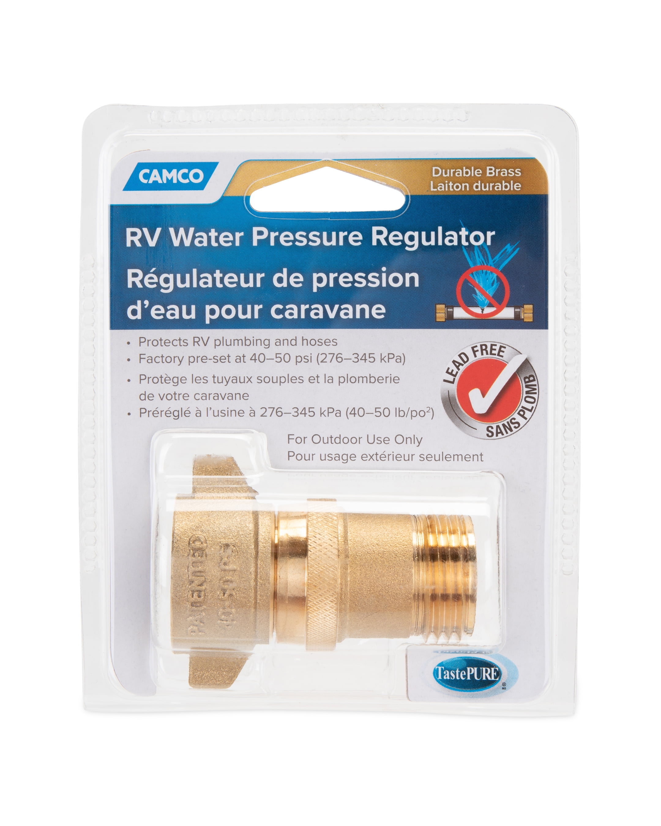Camco 40051 RV Water Pressure Regulator, Lead-Free Brass Plumbing Accessory (Gold, 0.75 in) aojbk