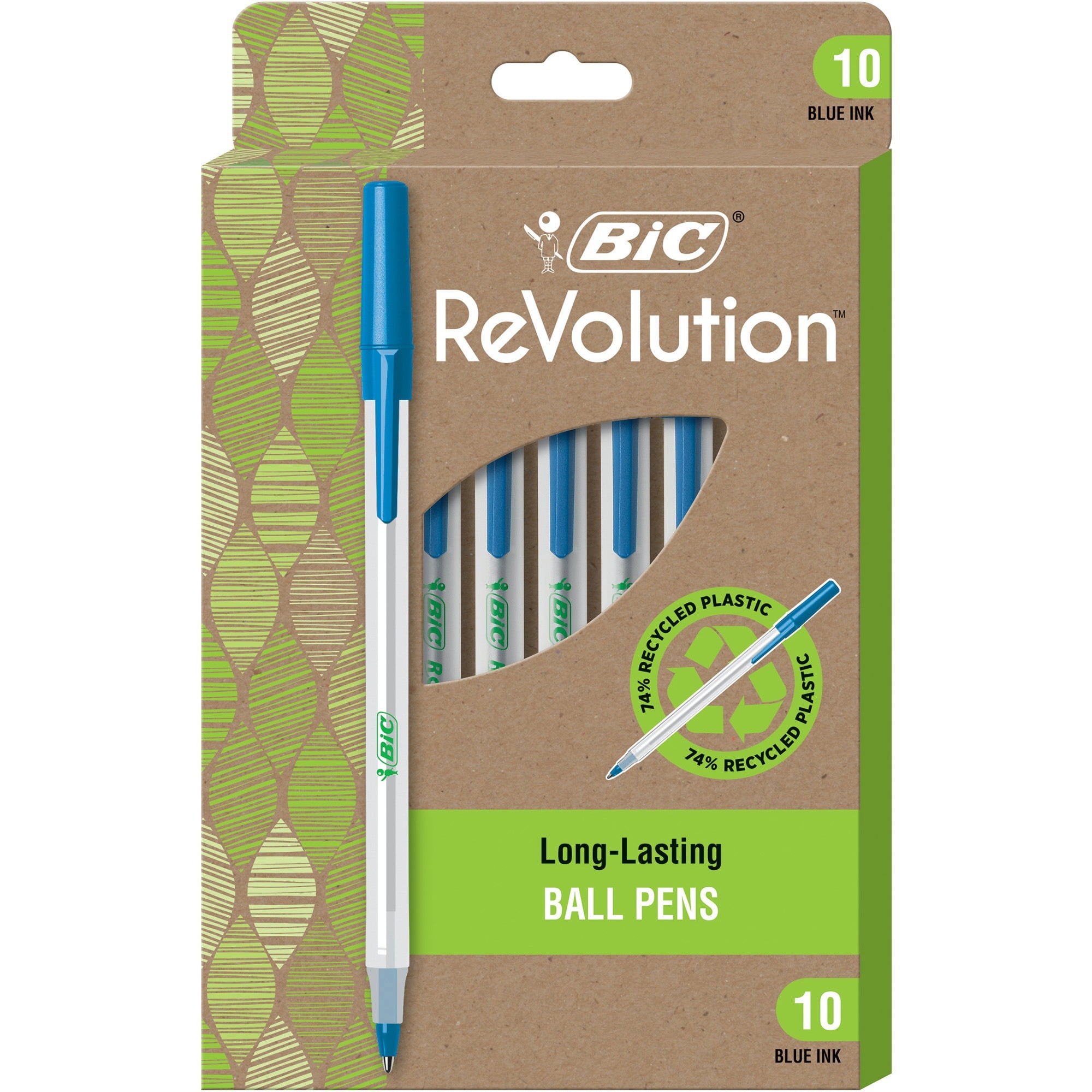 BIC ReVolution Round Stic Ballpoint Pen, Smooth Writing Office Supplies (Black, 10 Count) iij13