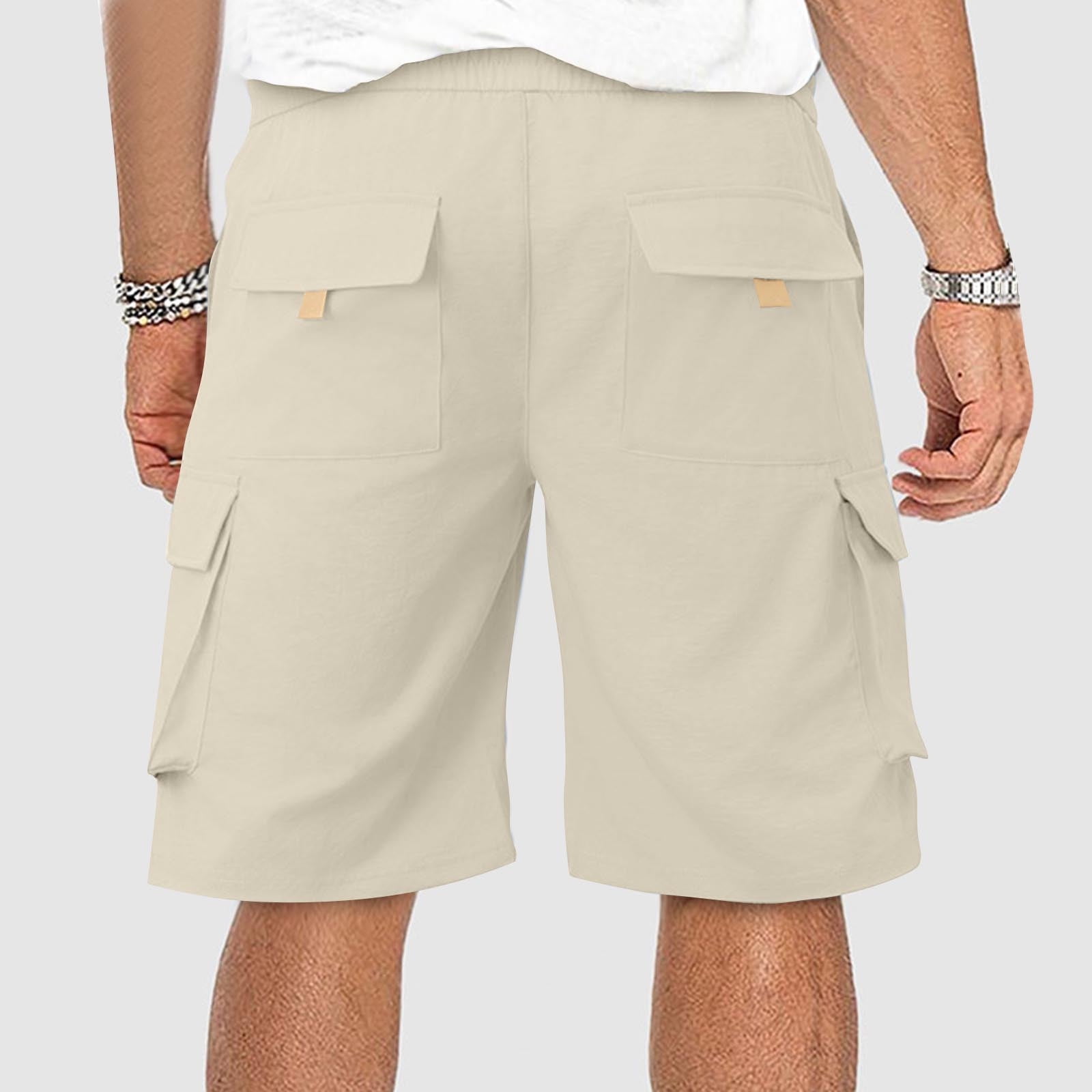 Elvqul Men's Pull-On Casual Shorts Lightweight Summer Print Apparel (Beige, Medium) py4zc