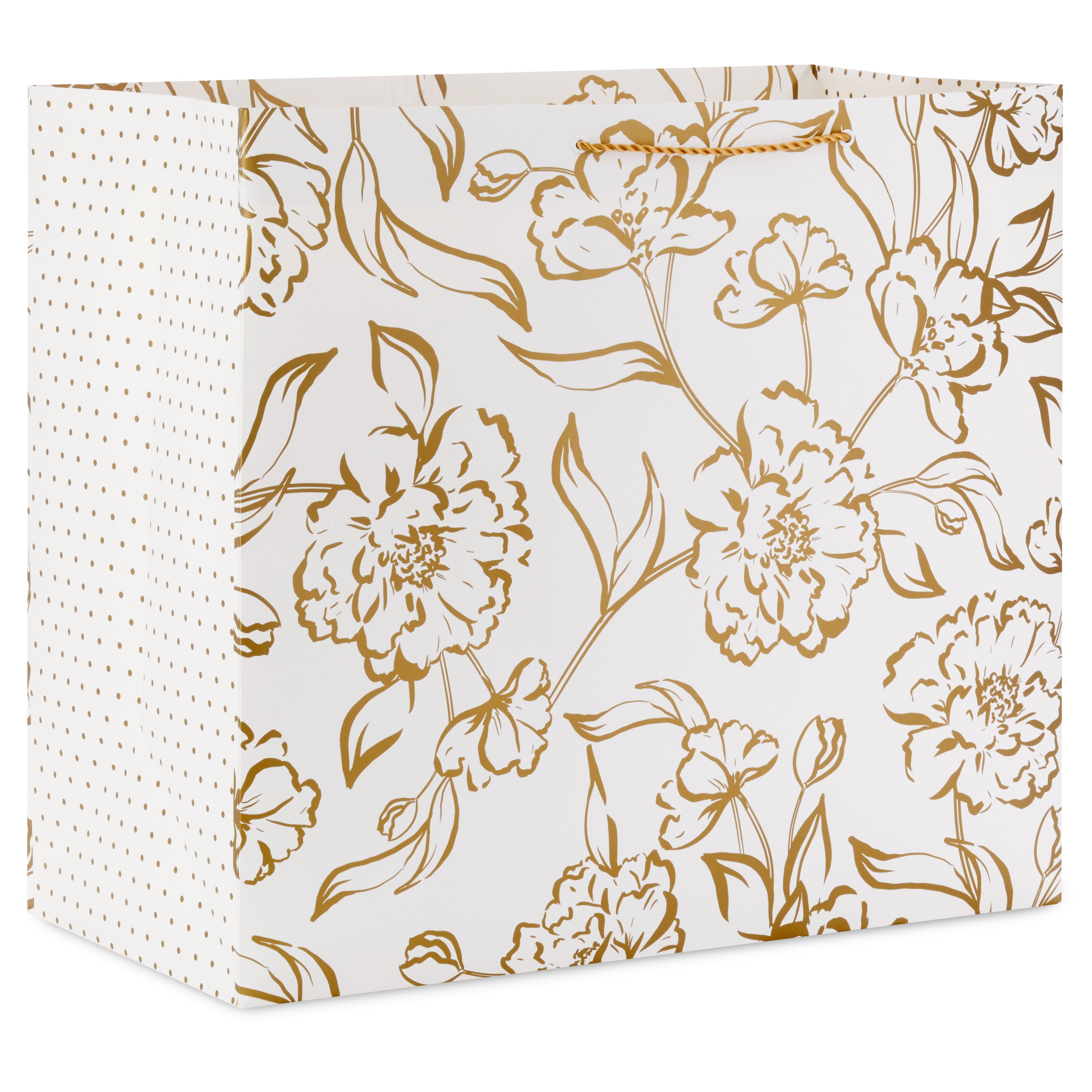 Hallmark Jumbo Floral Gift Bag, Heavy-Duty Paper Present Carrier with Satin Ribbon Handles (Gold, 21.5 in x 19 in x 10.5 in) wz8d4