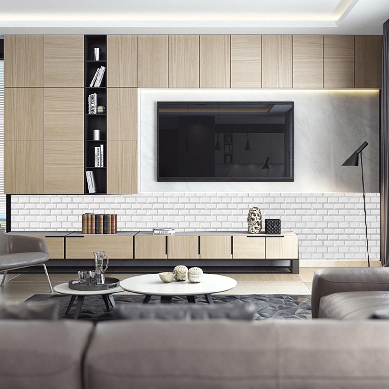 Affordablo Peel and Stick Backsplash Subway Wall Tile (White, 12 in x 12 in) mtwxq