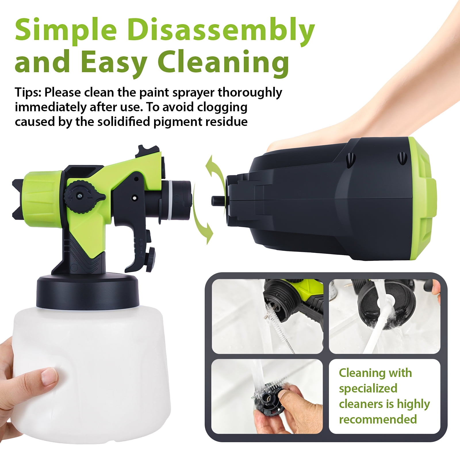 FOUKUS Electric HVLP Paint Sprayer Gun, High-Pressure Handheld Sprayer for Furniture and Walls (Green, 47.34 fl oz) 4jsbi