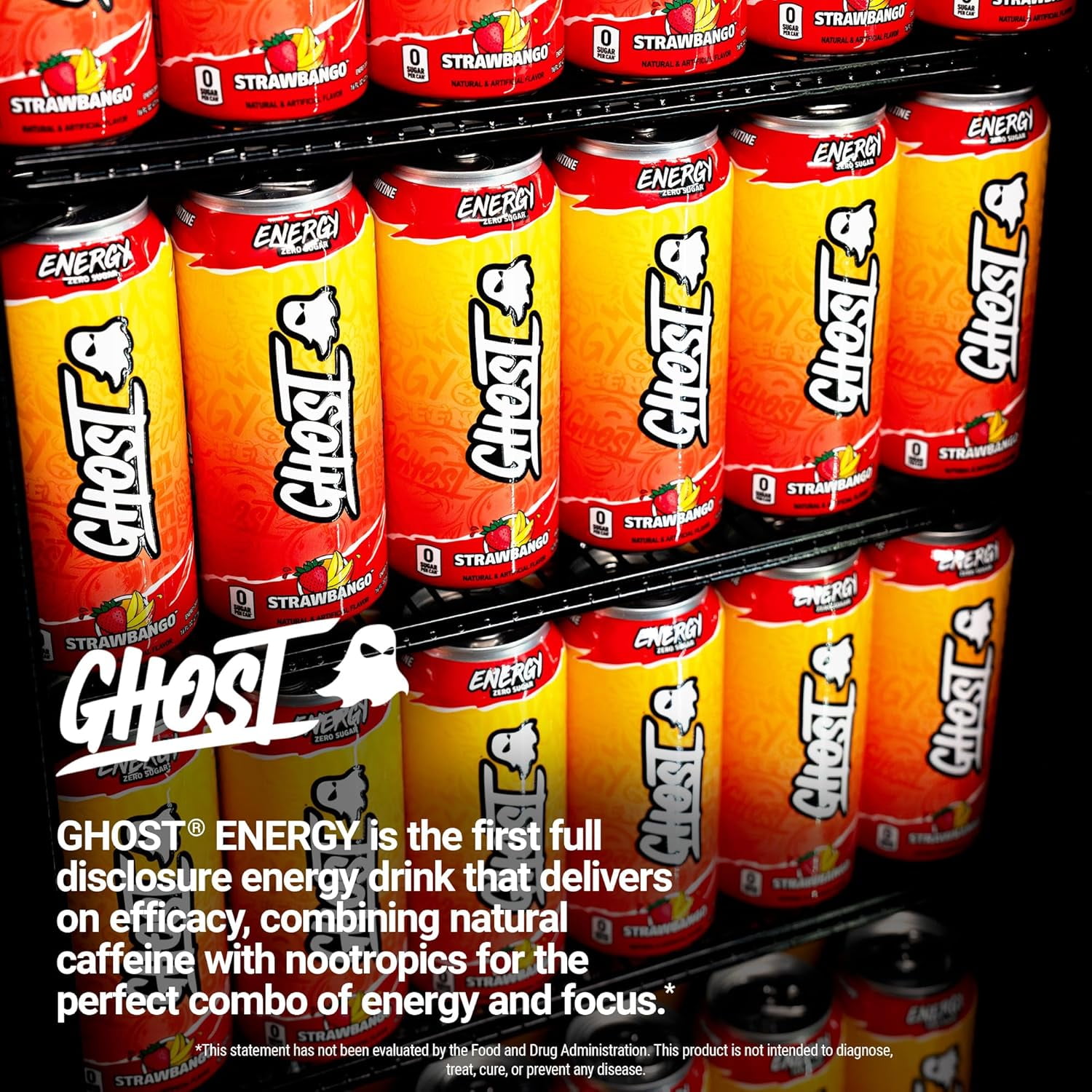 GHOST Energy Drink, Zero Sugar Performance Beverage, Strawbango Flavor (16 fl oz) 173zn