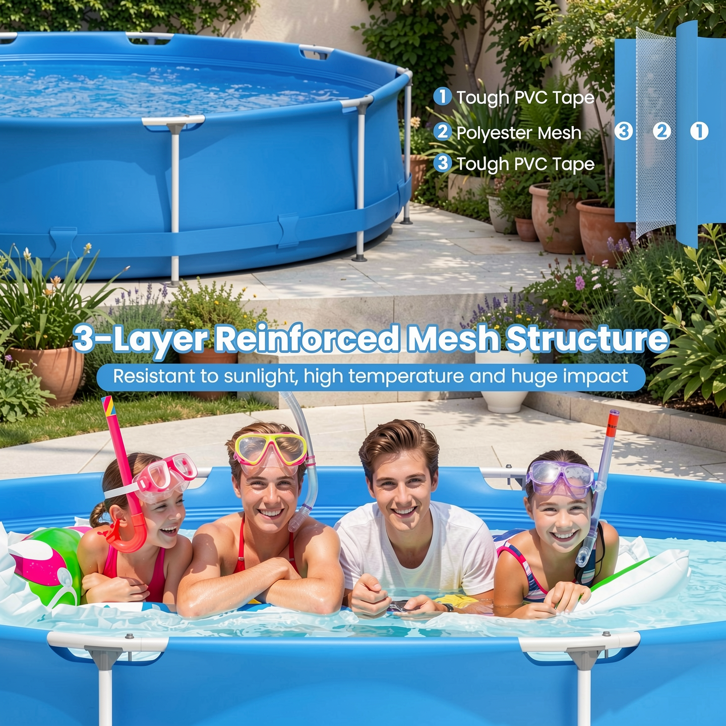 Airfind Round Above Ground Swimming Pool with Iron Frame and Cover (Blue, 12 ft x 30 in) ozlb0