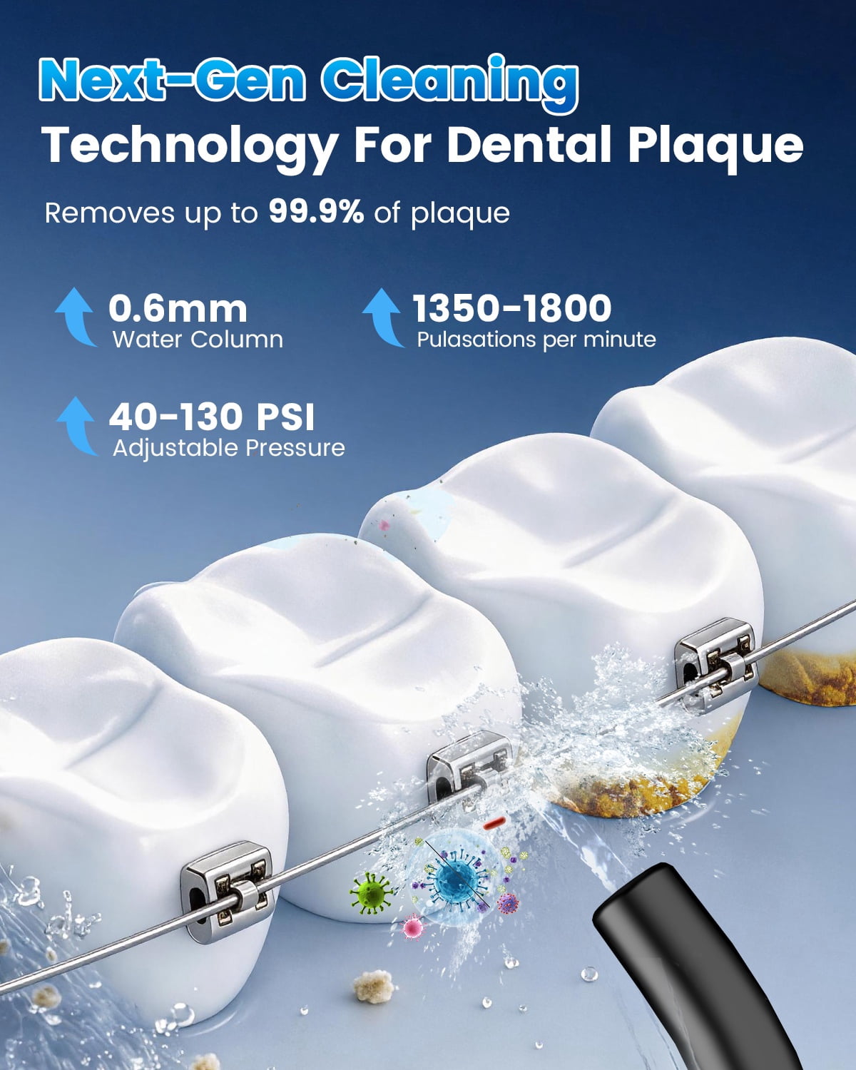 JTF Cordless Water Flosser for Teeth, Portable Oral Irrigator with 10 Pressure Levels and 9 Tips (Black, 10.14 fl oz) gkah9