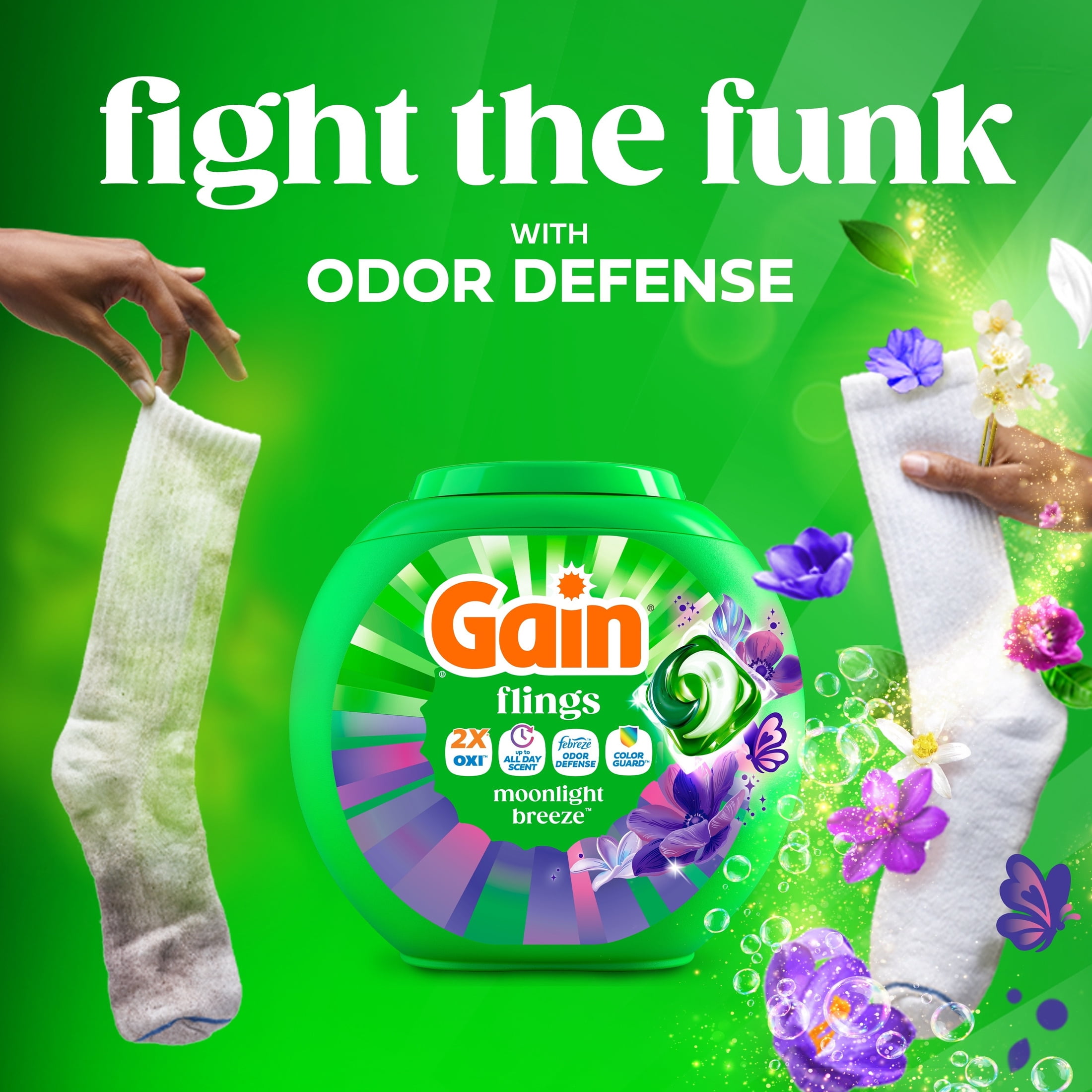 Gain Flings Laundry Detergent Pacs, 4-in-1 Oxi Boost and Febreze, Moonlight Breeze Scent (12 Count) trko2