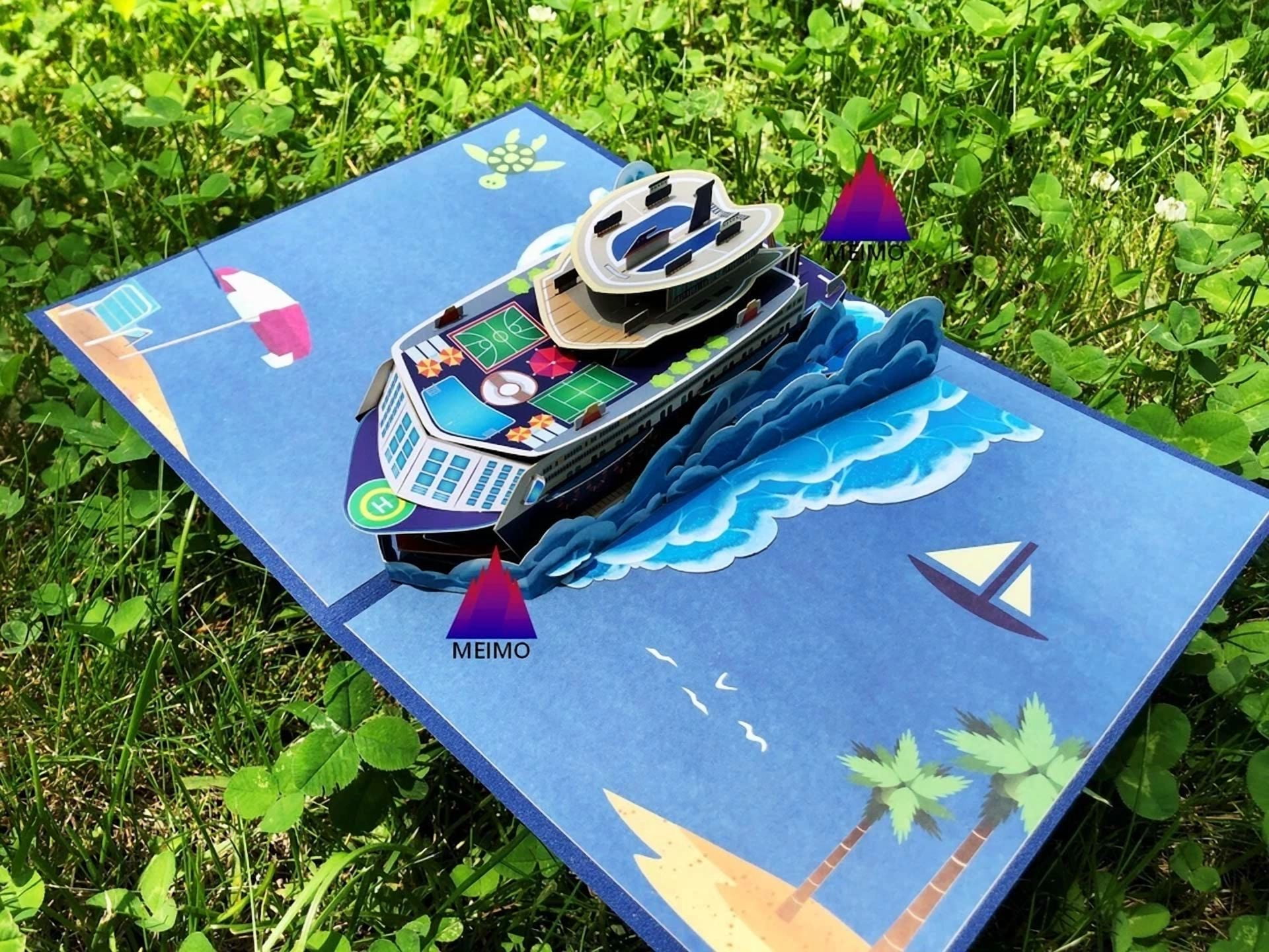 VAULT 3D Pop Up Greeting Card Cruise Ship Ocean Theme for Birthday Vacation (6 in x 6 in) rh9ql