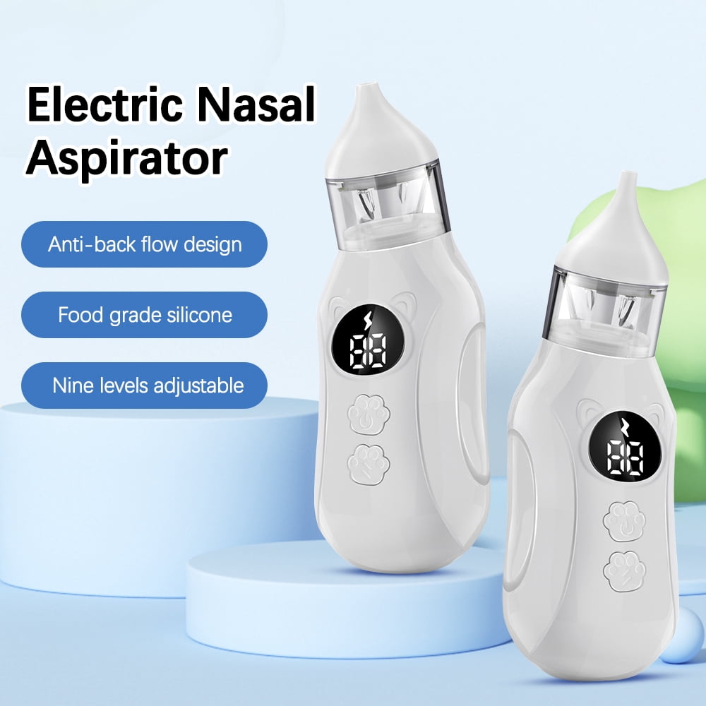 HOMMYU Electric Nasal Aspirator for Babies, Rechargeable Mucus Remover with 9 Suction Levels and 2 Silicone Tips (White) bapr0