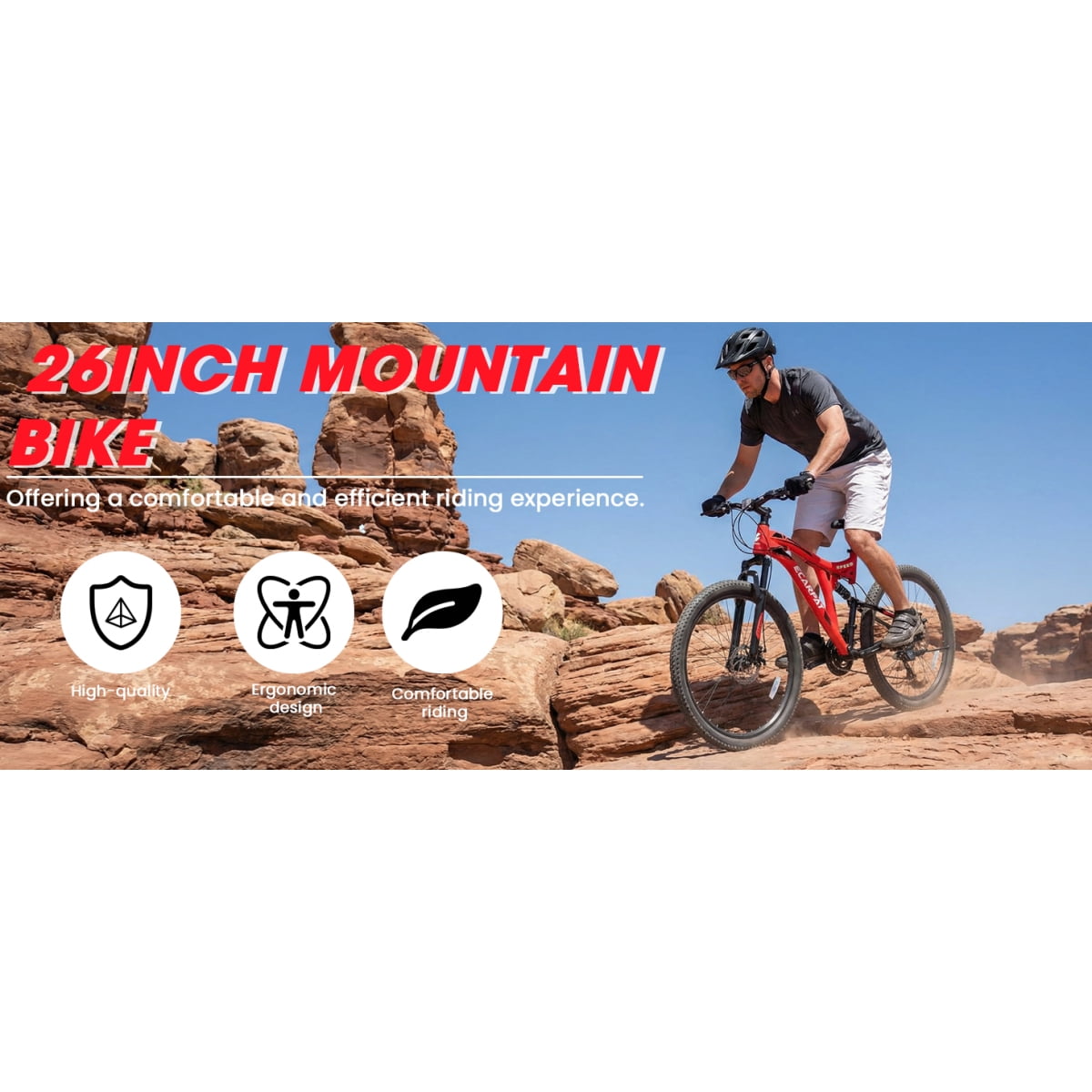 Dcmisas 26-Inch Mountain Bike, 21-Speed Full Suspension Steel Frame with Dual Disc Brakes (Red, 26 in) bi3ug