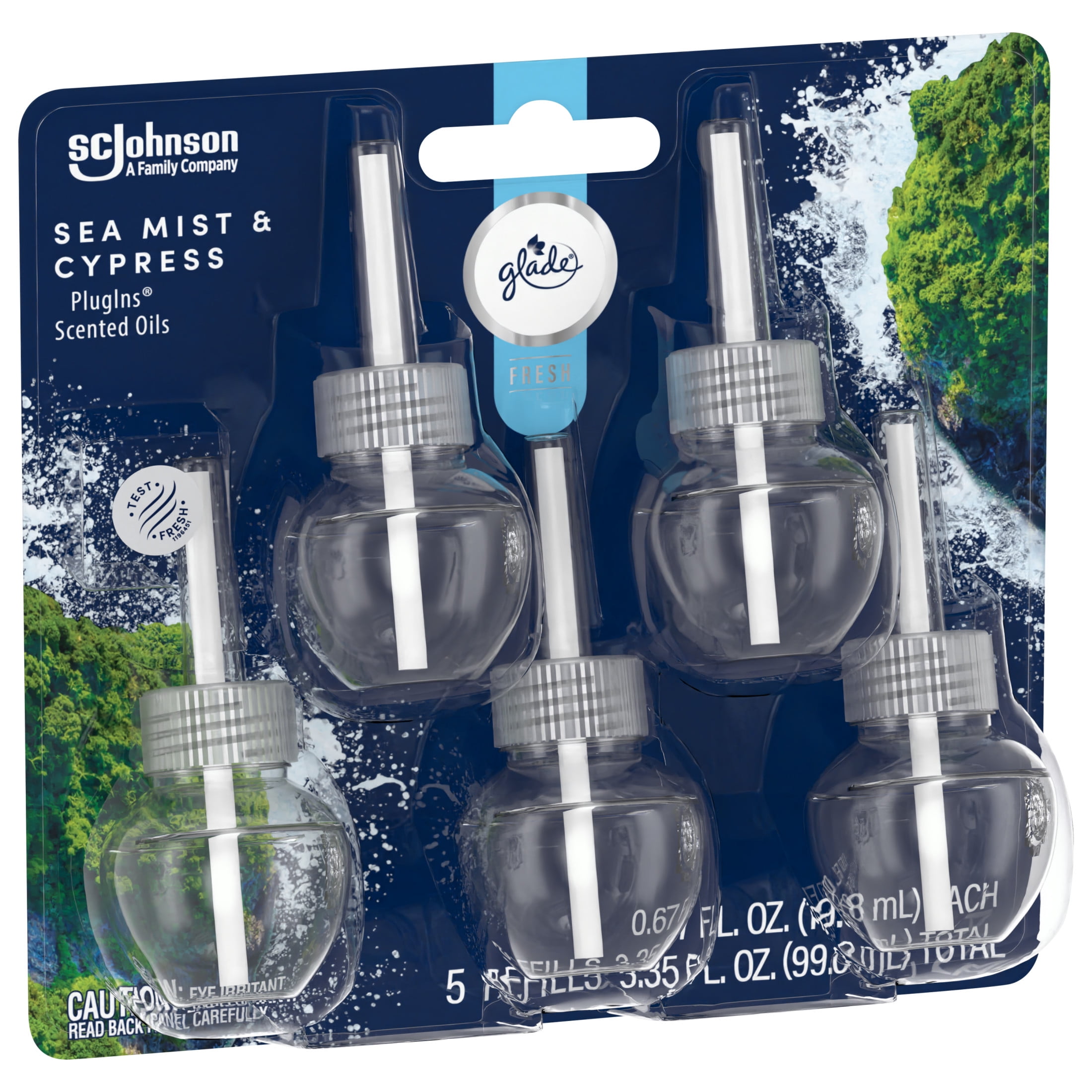 Glade PlugIns Scented Oil Air Freshener Refills, Sea Mist & Cypress, Long-Lasting Fragrance (5 Pack, 0.67 fl oz Each) mzgiy