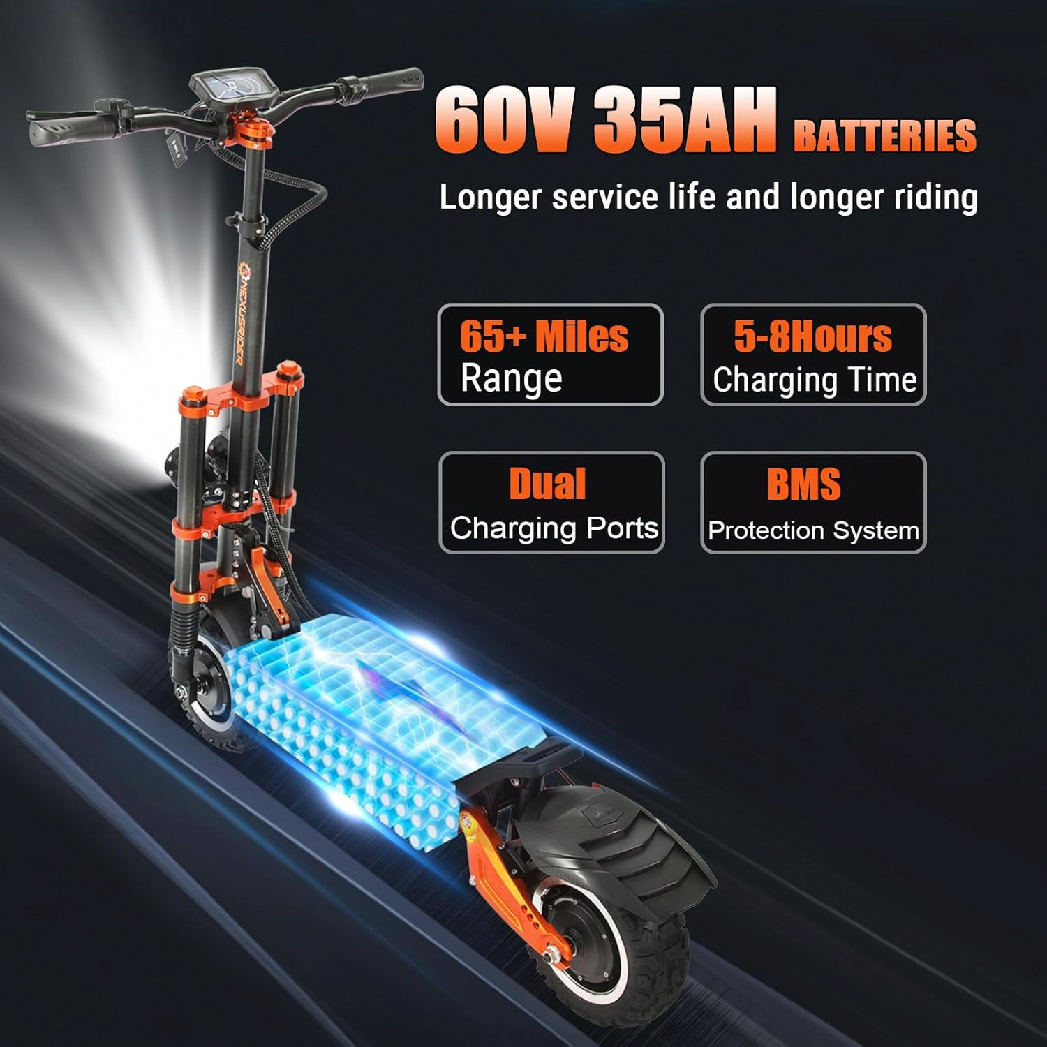 Geartist Electric Scooter for Adults, 6000W Dual Motor Off-Road Commuter, 58 MPH Max Speed, 60 Miles Range, 11-inch All-Terrain Tires (Orange, 60V 35Ah) 68db2