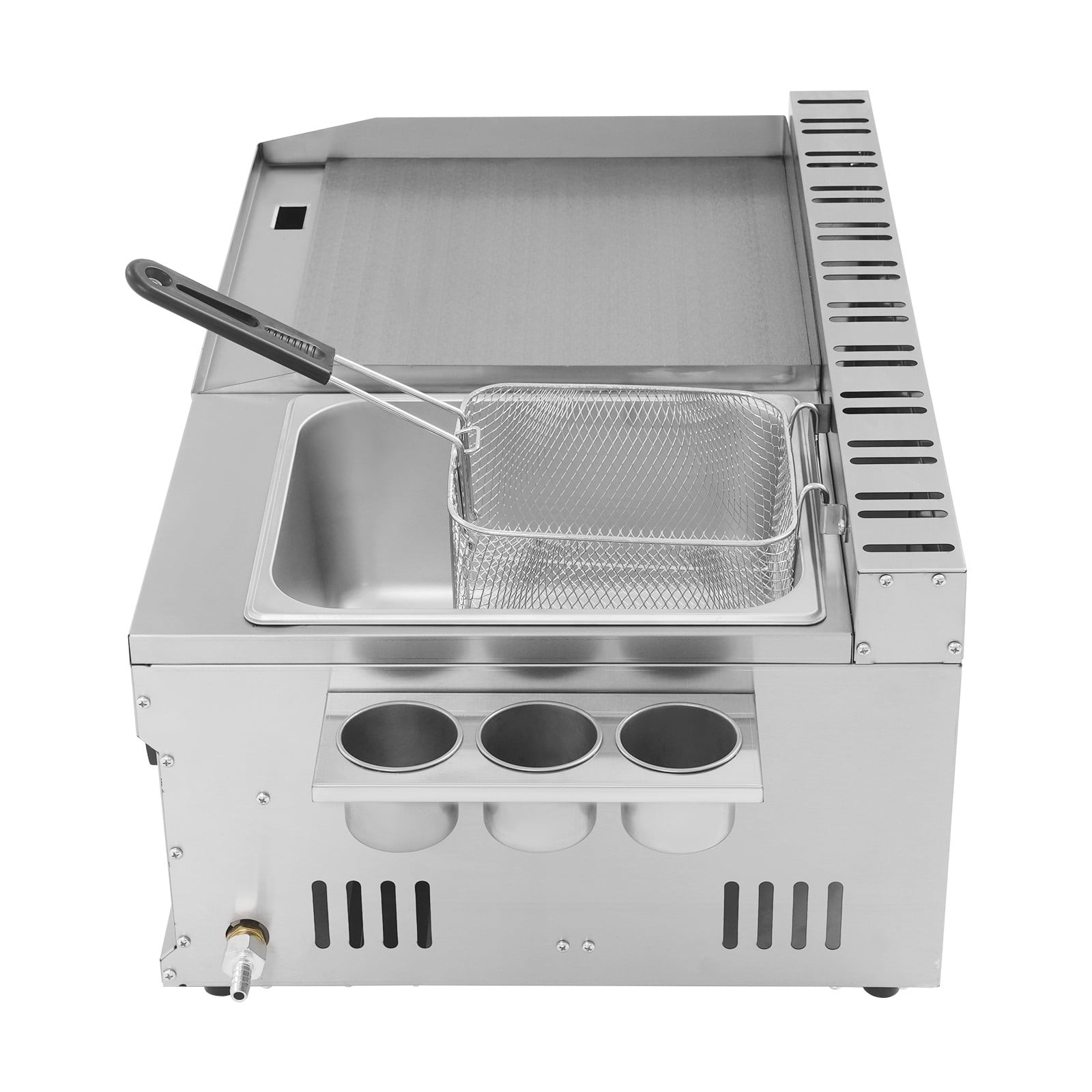Generic Commercial Gas Propane Flat Top Grill Griddle with Deep Fryer (Silver, 1.59 gal Oil Capacity) 2m6r3