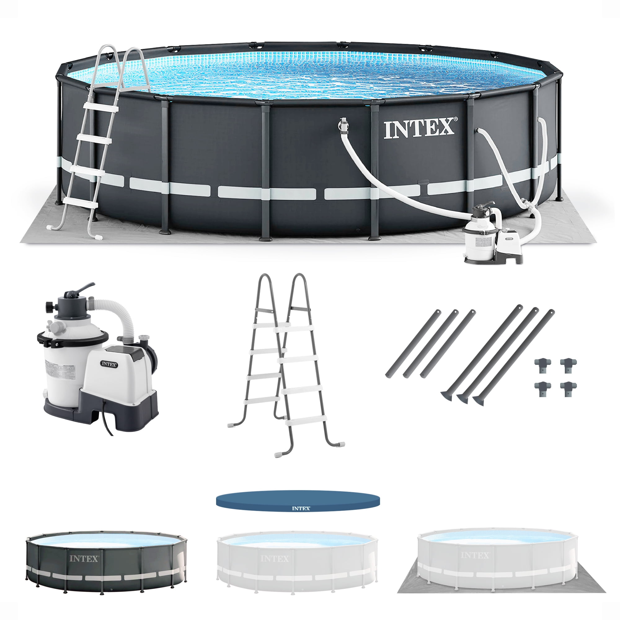 Intex Ultra XTR Above Ground Swimming Pool Set with Filter Pump (Gray, 14 ft x 42 in) knk28