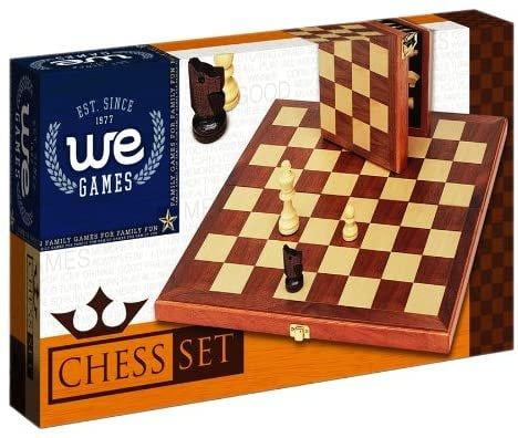 WE Games Folding Wood Travel Chess Set with Walnut Veneer Board (Brown, 11.5 in) k9f8g