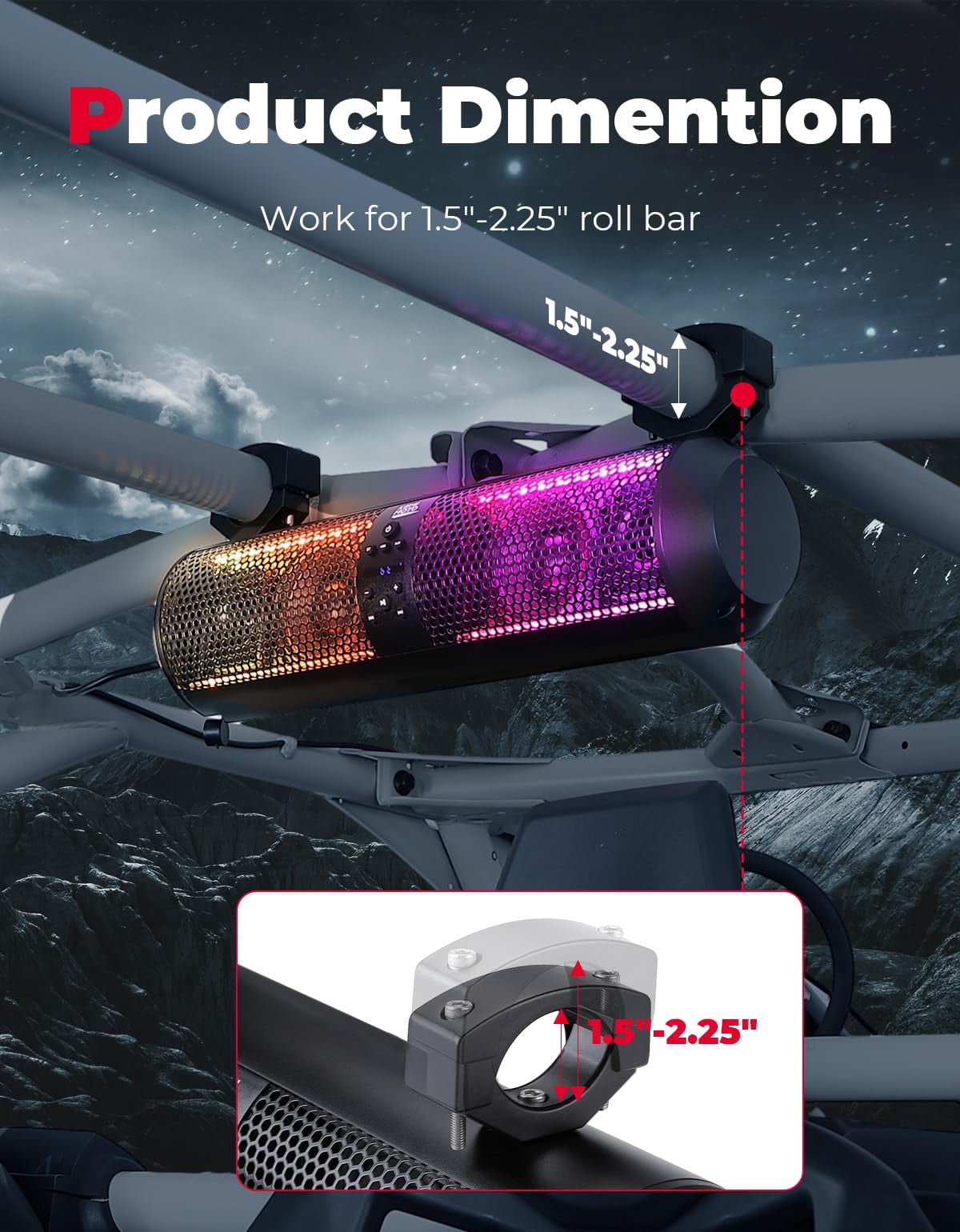 KEMIMOTO UTV Sound Bar 18 Inch RGB Bluetooth Speaker System (Black, 18 in) f0wis