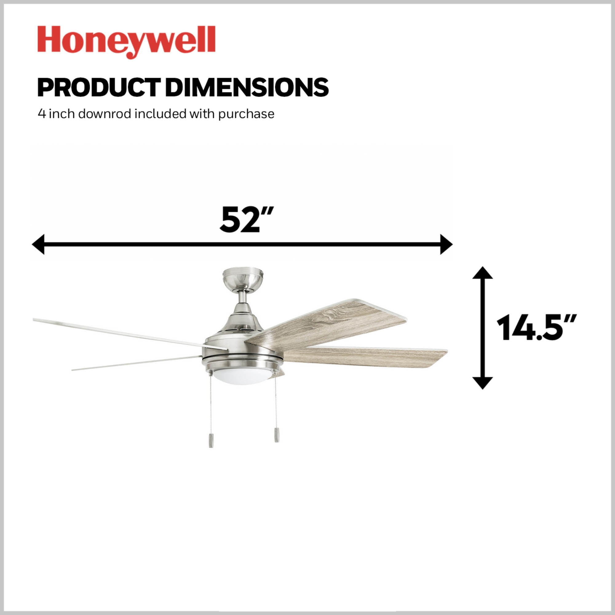 Honeywell Ventnor 52-in Modern LED Ceiling Fan with Integrated Light (Brushed Nickel, 52-in) ji6ap