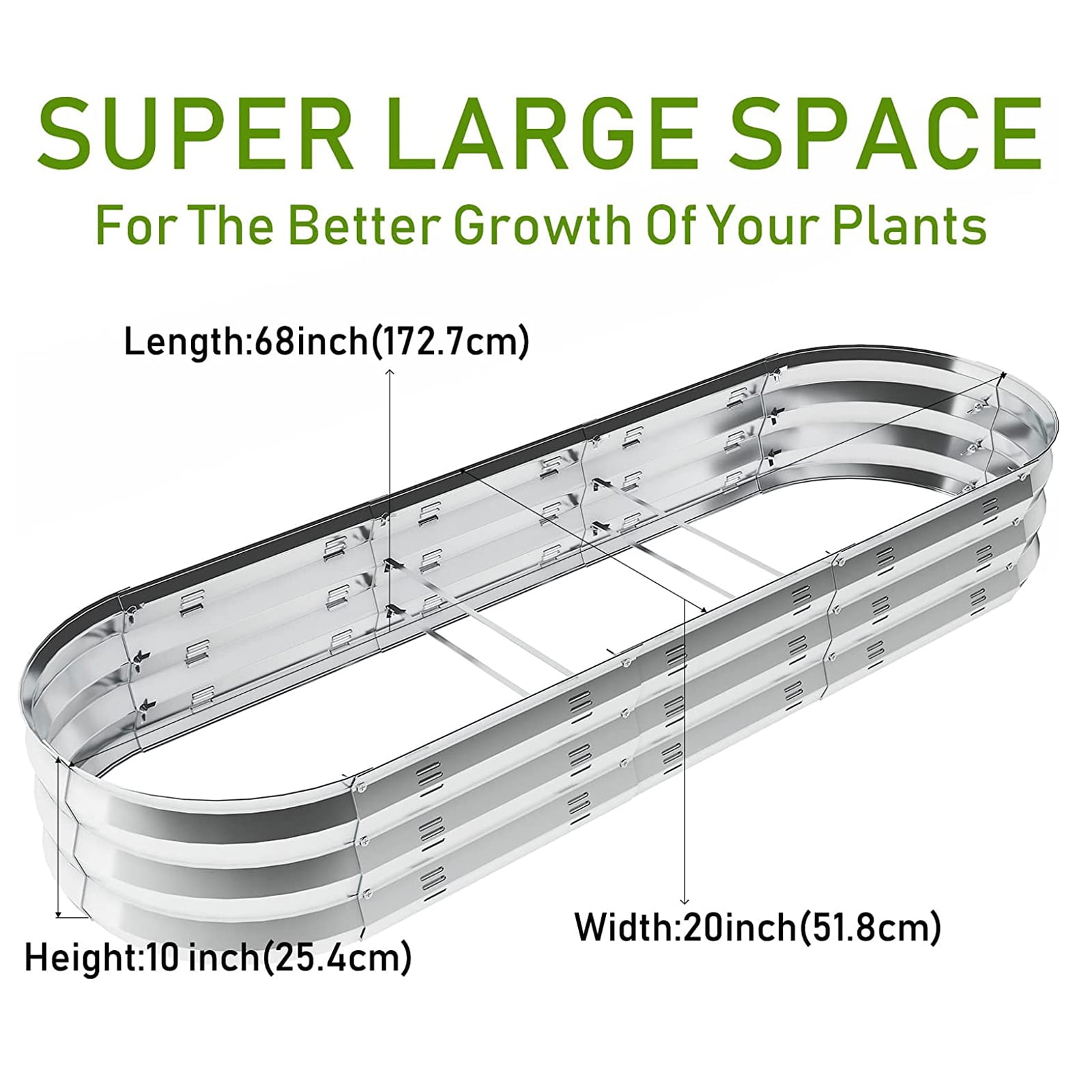 Nana Guard Galvanized Metal Raised Garden Bed, Heavy-Duty Outdoor Planter Box (Silver, 67 in x 20 in x 10 in) mzfkv