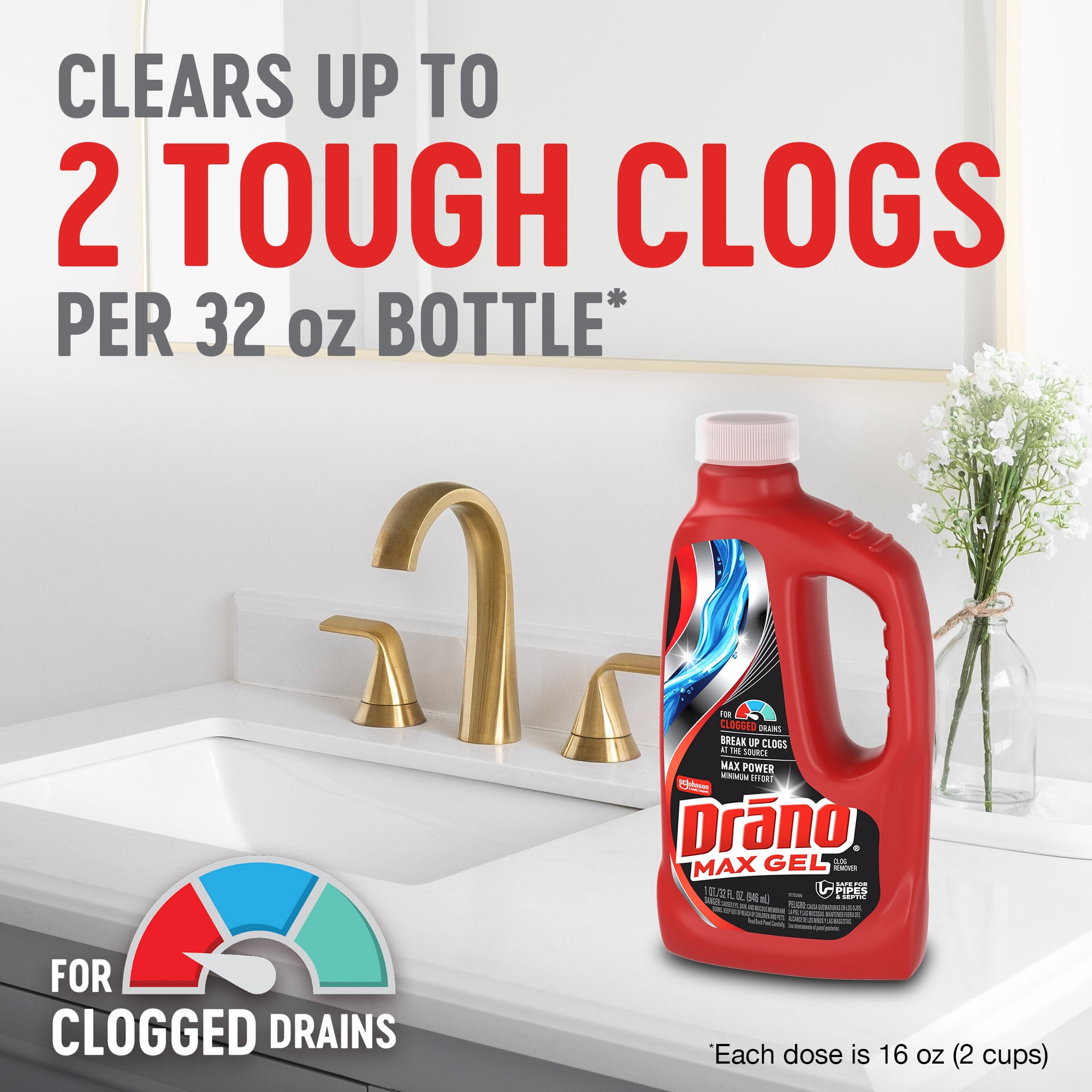 Drano Max Gel Drain Clog Remover, Heavy-Duty Pipe Cleaner for Kitchen and Bathroom (32 oz) 2m72o