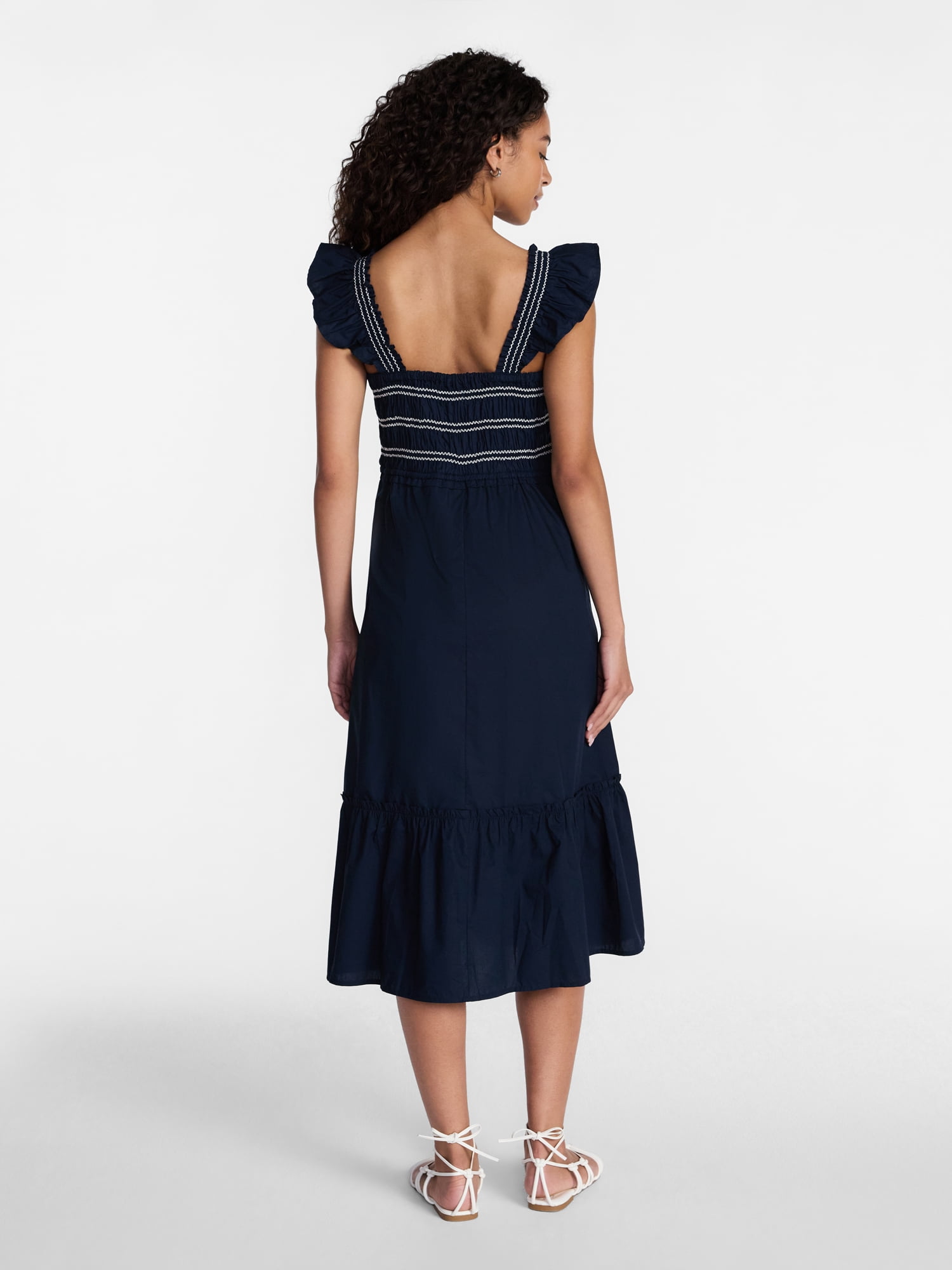 Time and Tru Women's Sleeveless Smocked Cotton Midi Dress (Blue, XS) rk33b