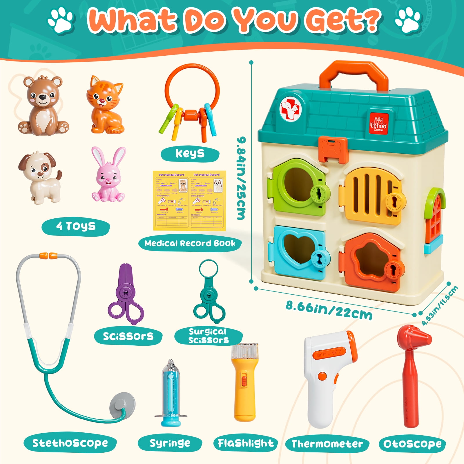 OROLIVING Pet Vet Toy Doctor Kit, Pretend Play Veterinary Clinic Playset with Medical Accessories (Multicolor, 9.84 x 8.66 x 4.53 in) 269ah