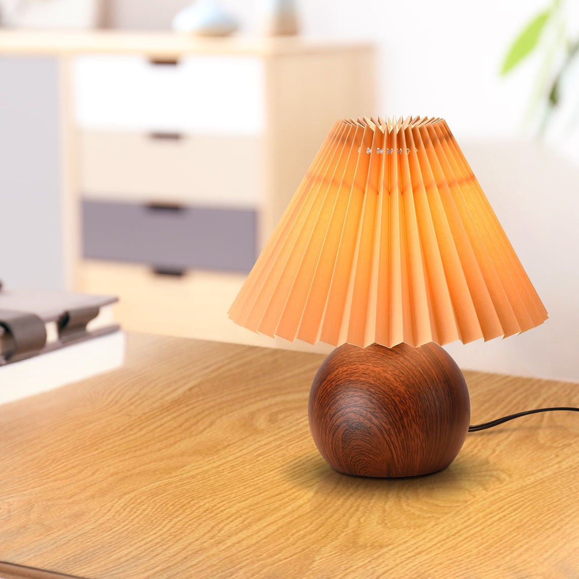 KUNJOULAM Modern Pleated Table Lamp, Minimalist Bedside Nightstand Light for Bedroom and Living Room (Coffee, 9.8 in) 5snua