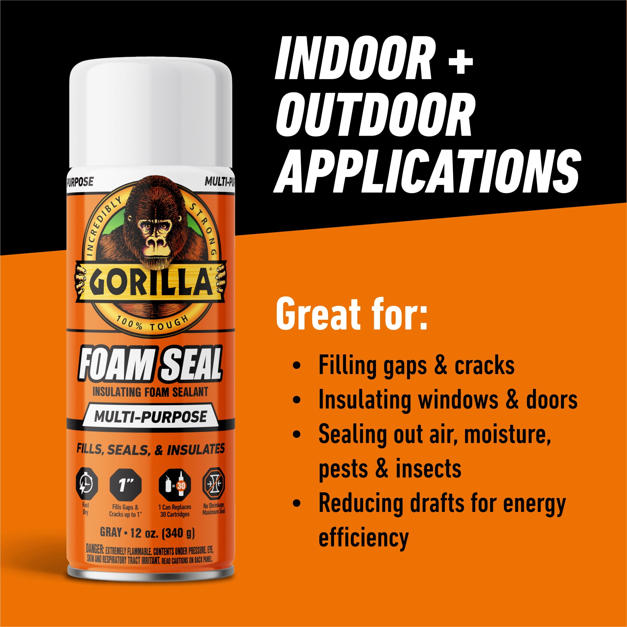 Gorilla Multipurpose Insulating Foam Sealant (Gray, 12 oz) tfldr