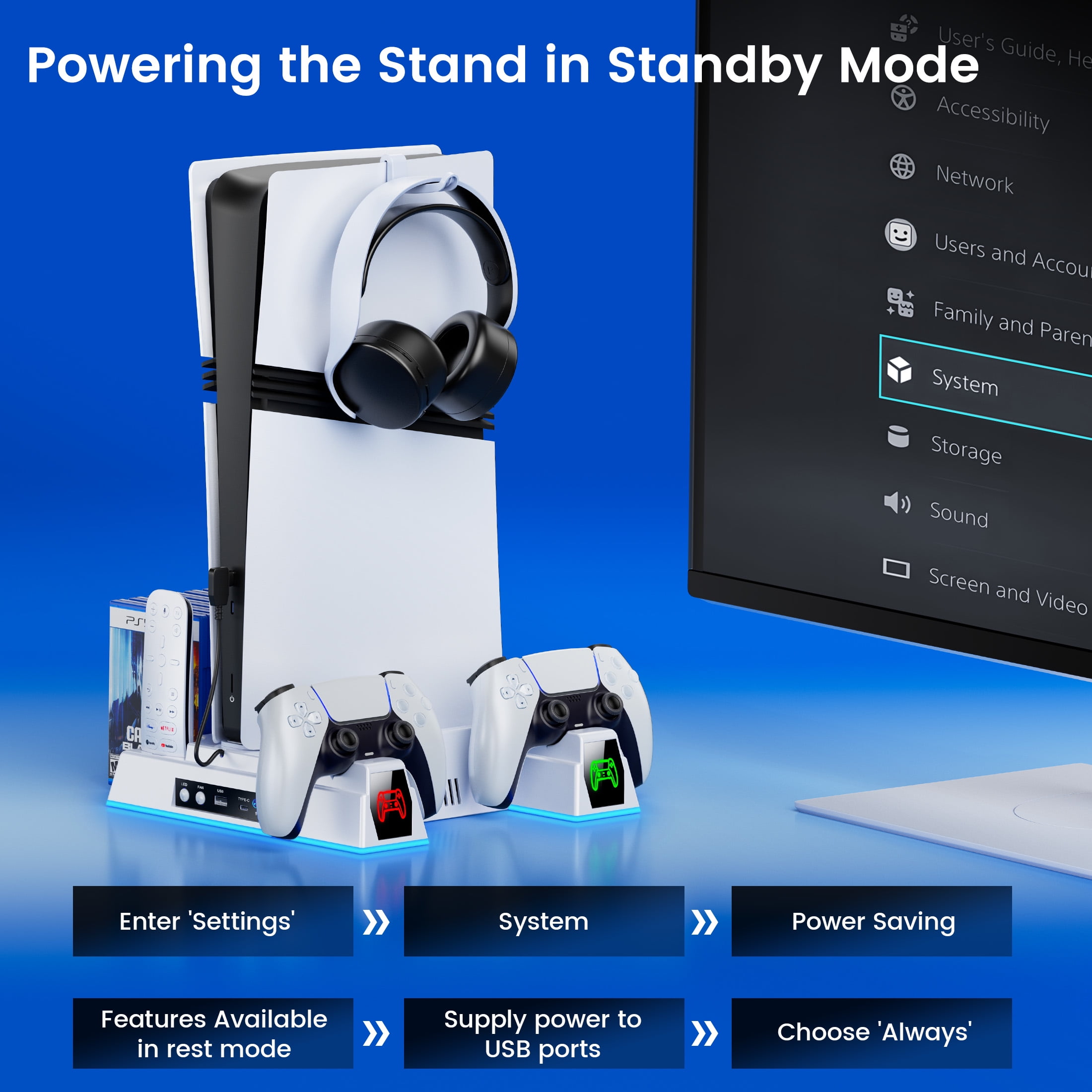 Esywen PS5 Cooling Stand with Dual Controller Charging Dock (White, 1 Pack) 18f2k