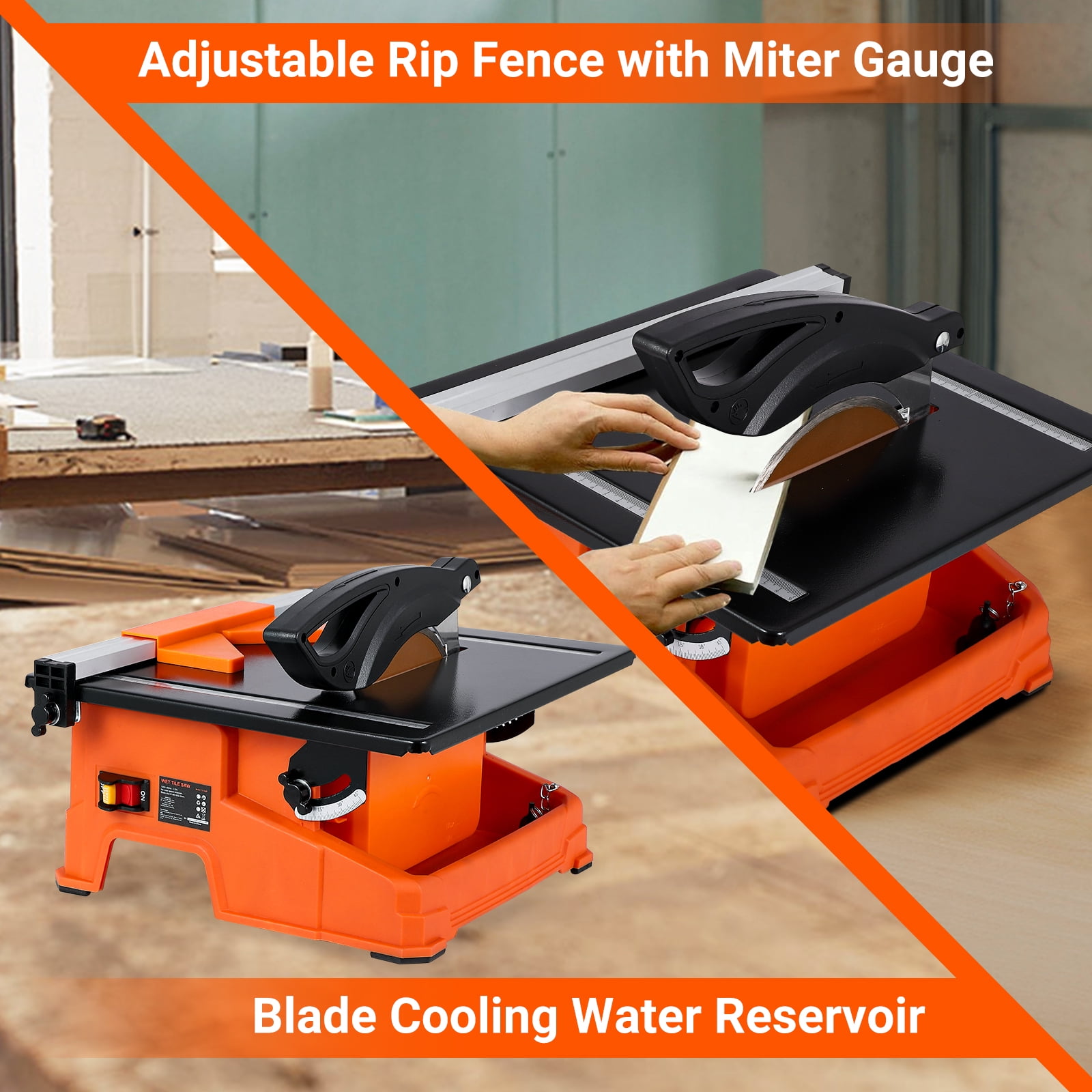 Teqin 7-inch Electric Wet Tile Saw with 3500 RPM Induction Motor and 0-45 Degree Miter Cutting Capability (7 in) liatj