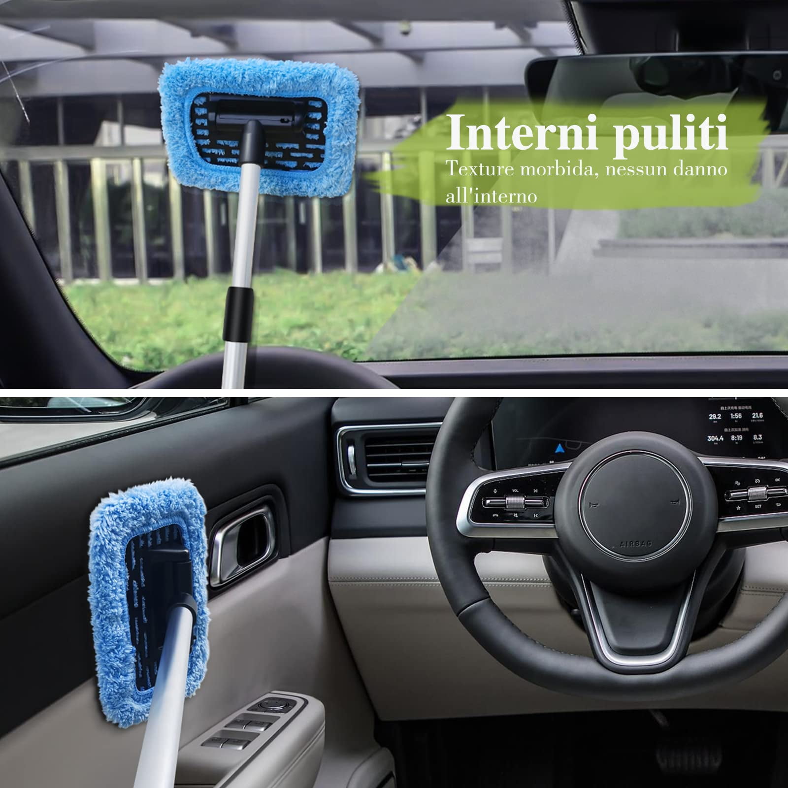 Manelord Car Windshield Cleaning Tool Kit with Extension Handle and Microfiber Pads (1 Set) u48w7