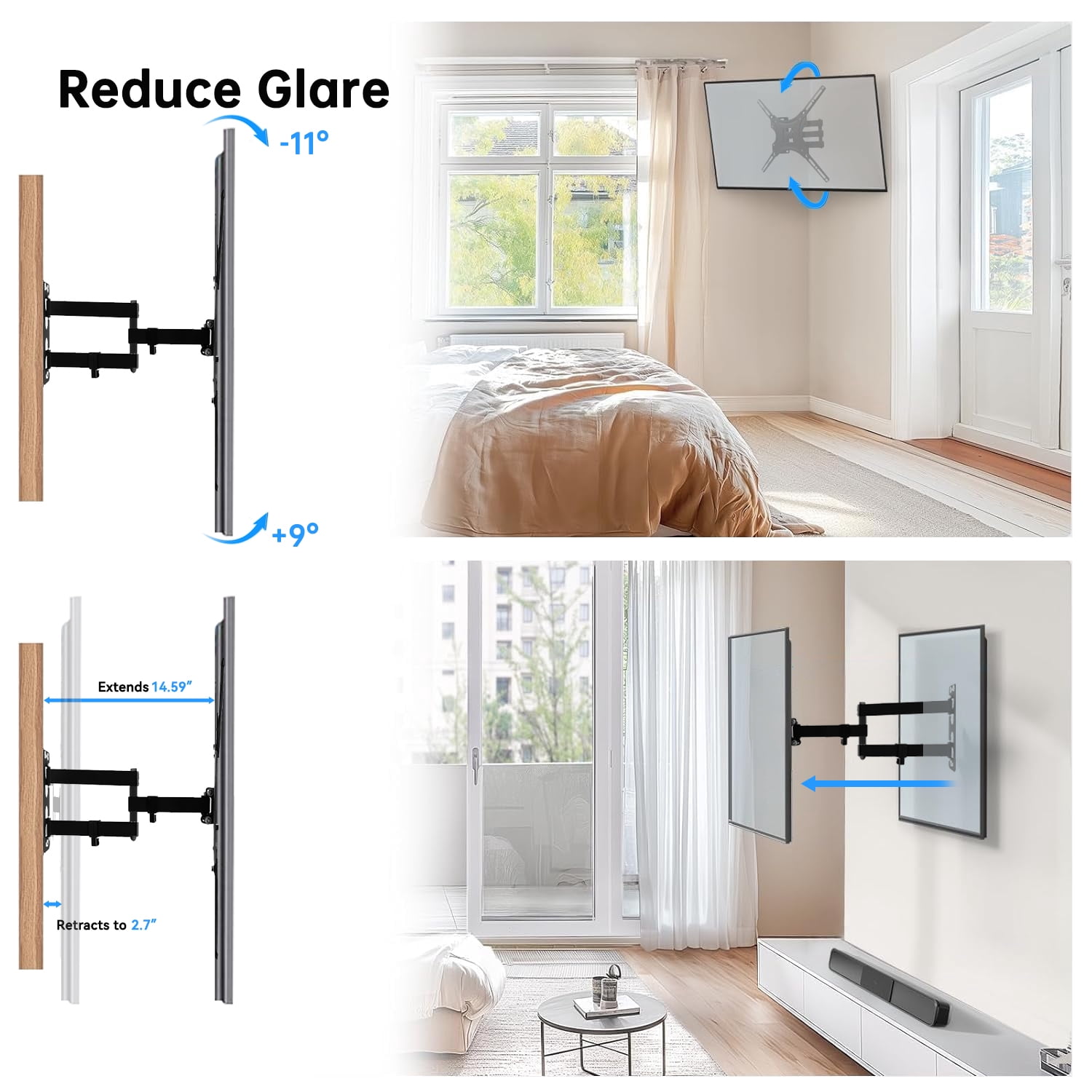 YUANYE Full Motion TV Wall Mount with Articulating Tilt Arm (Black, 14-55 in) ksxhn
