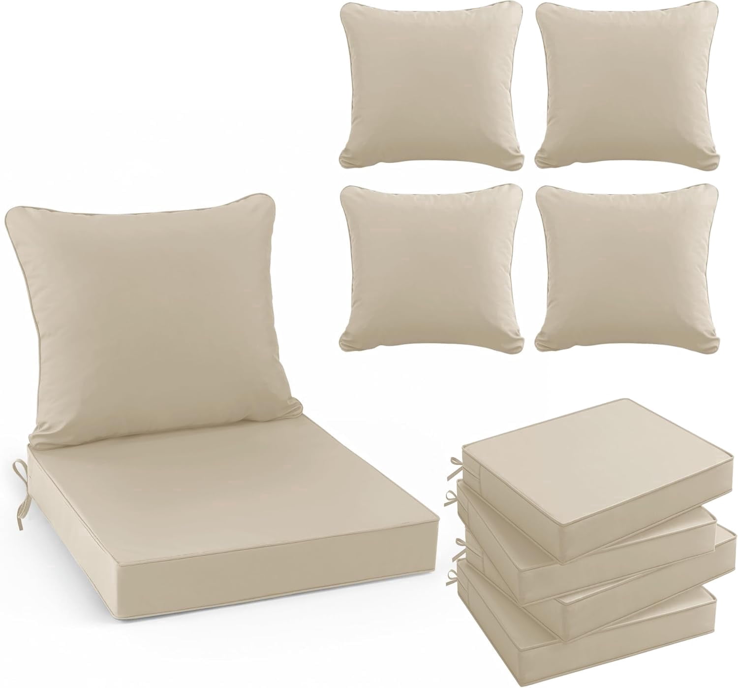 Ottowood Outdoor Deep Seat Cushions, Water-Repellent Patio Furniture Replacement Pads (Cream, 19x19x3 in, Set of 4) 406so