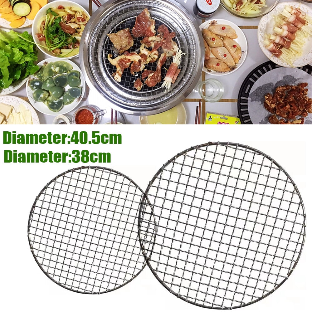 Oukaning LED 16 Inch Round Stainless Steel BBQ Grill Grate, Heavy-Duty 304 Food Grade Wire Rack for Charcoal Gas Grills and Fire Pits (16 in) saop3