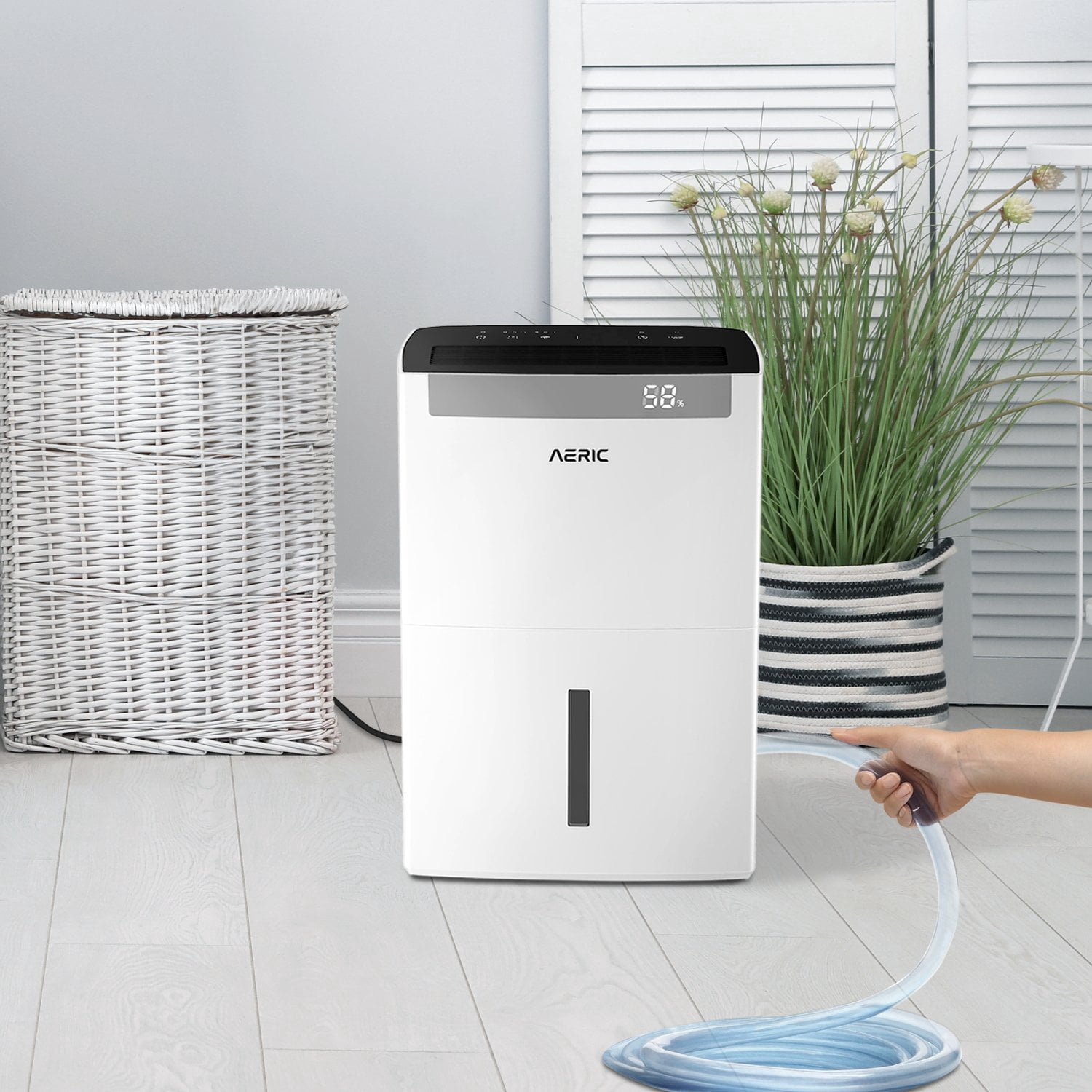 Aeric 50-Pint Portable Dehumidifier for Large Rooms up to 4500 Sq Ft with Drain Hose (White) d0y68