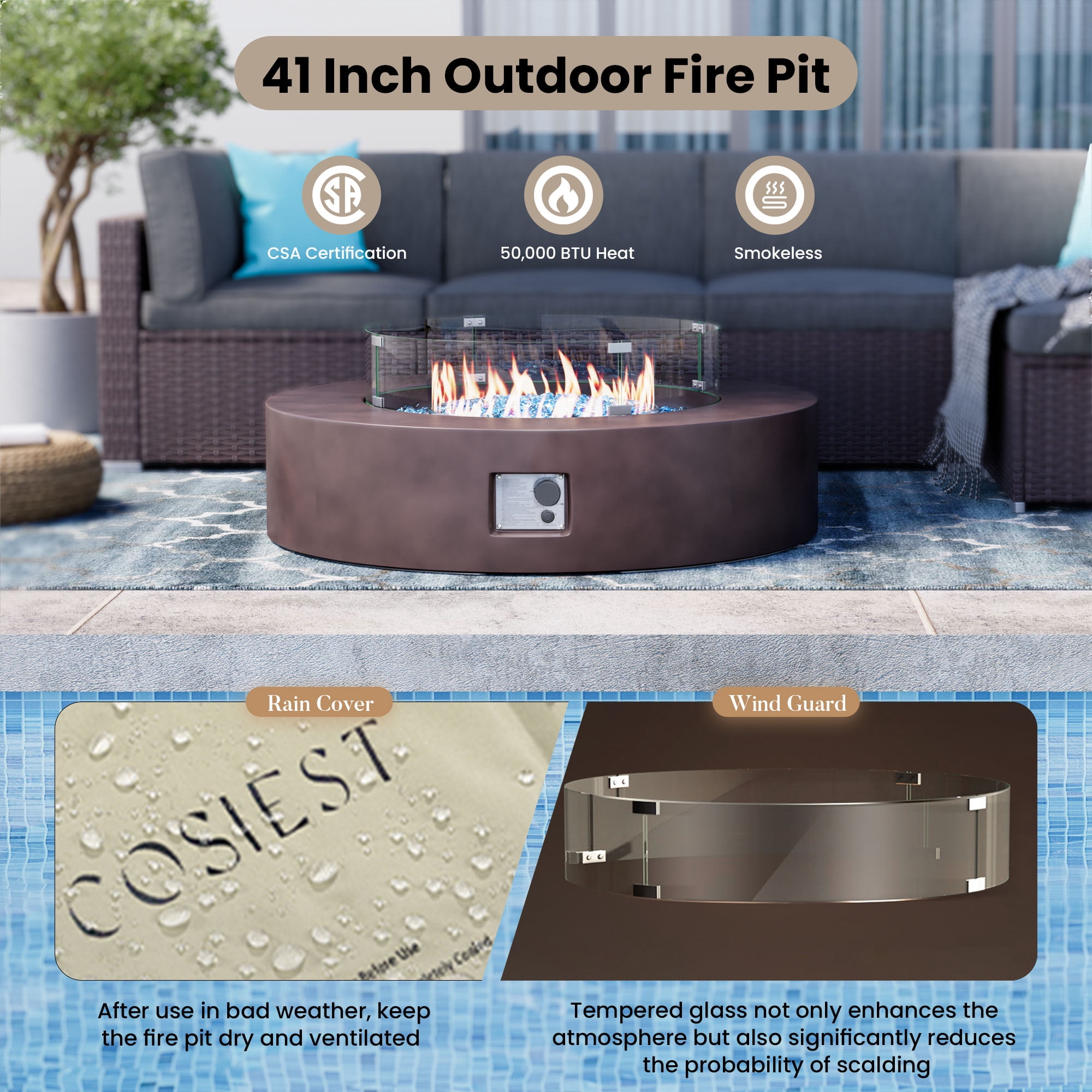 VENTOPYR Outdoor Propane Fire Pit Table, 50000 BTU Round Patio Heater with Wind Guard (Dark Bronze, 40.5 in) dyuqy