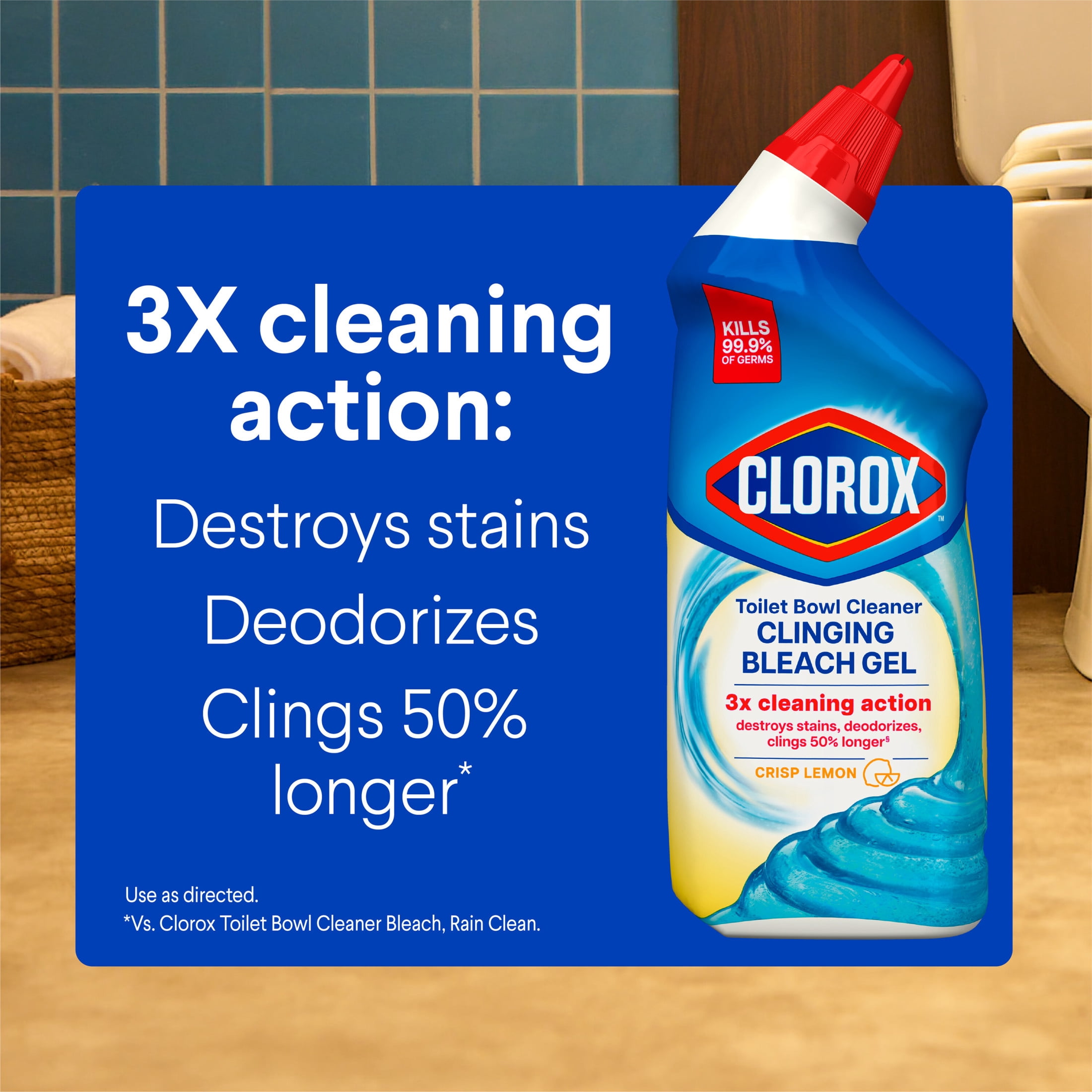 Clorox Toilet Bowl Cleaner Clinging Bleach Gel, Deep Cleaning & Deodorizing, Crisp Lemon (24 fl oz) 6svp3