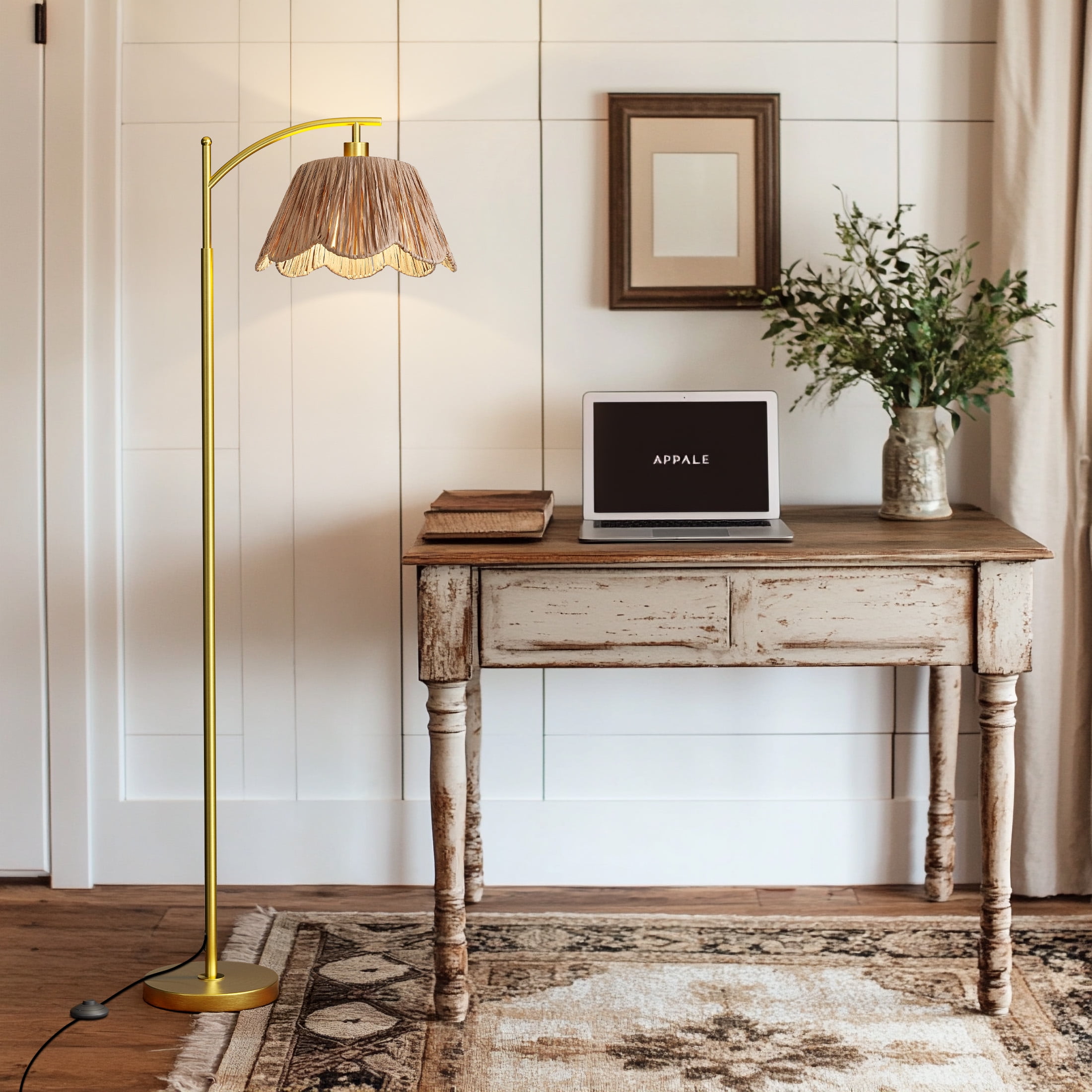 Oneach Boho Floor Lamp, Standing Lamp for Living Room with Floral Raffia Shade (Brown, 62.5 in) fpwhd