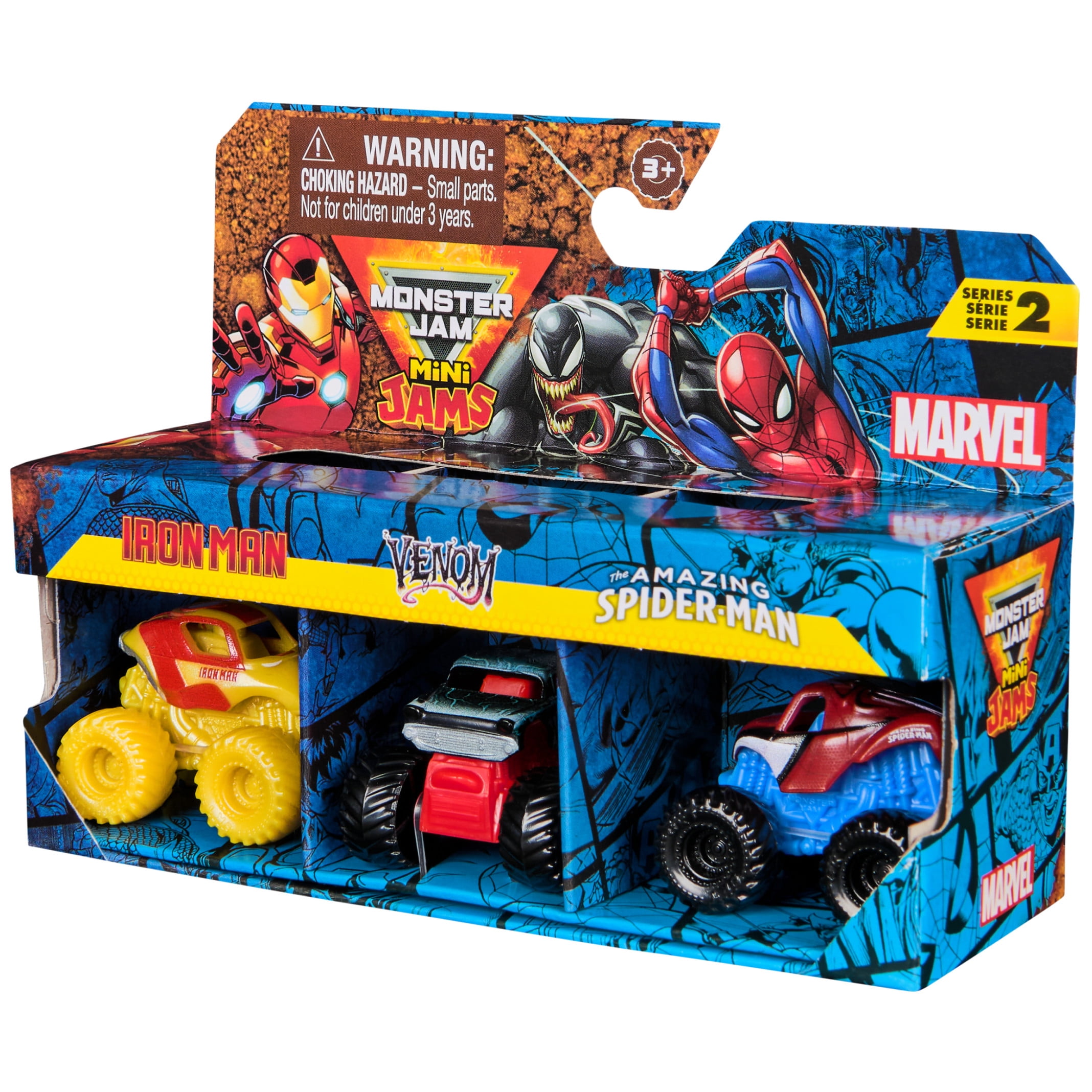 Monster Jam Marvel Mini Die-Cast Monster Truck 3-Pack (Spider-Man, Venom, Iron Man, 3 in) otfug