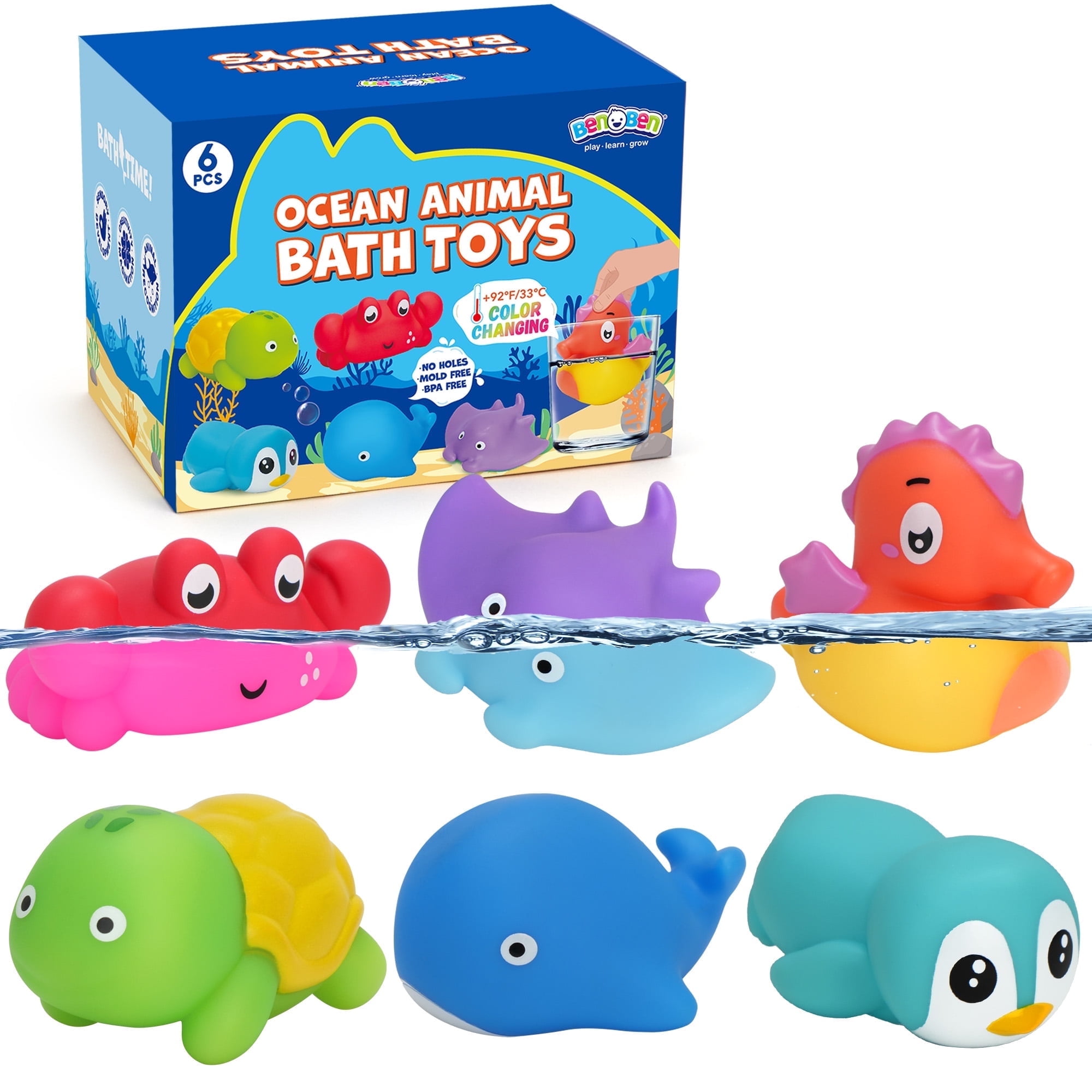 BenBen Color Changing Ocean Animal Bath Toys (6 Piece Set) rkfpu