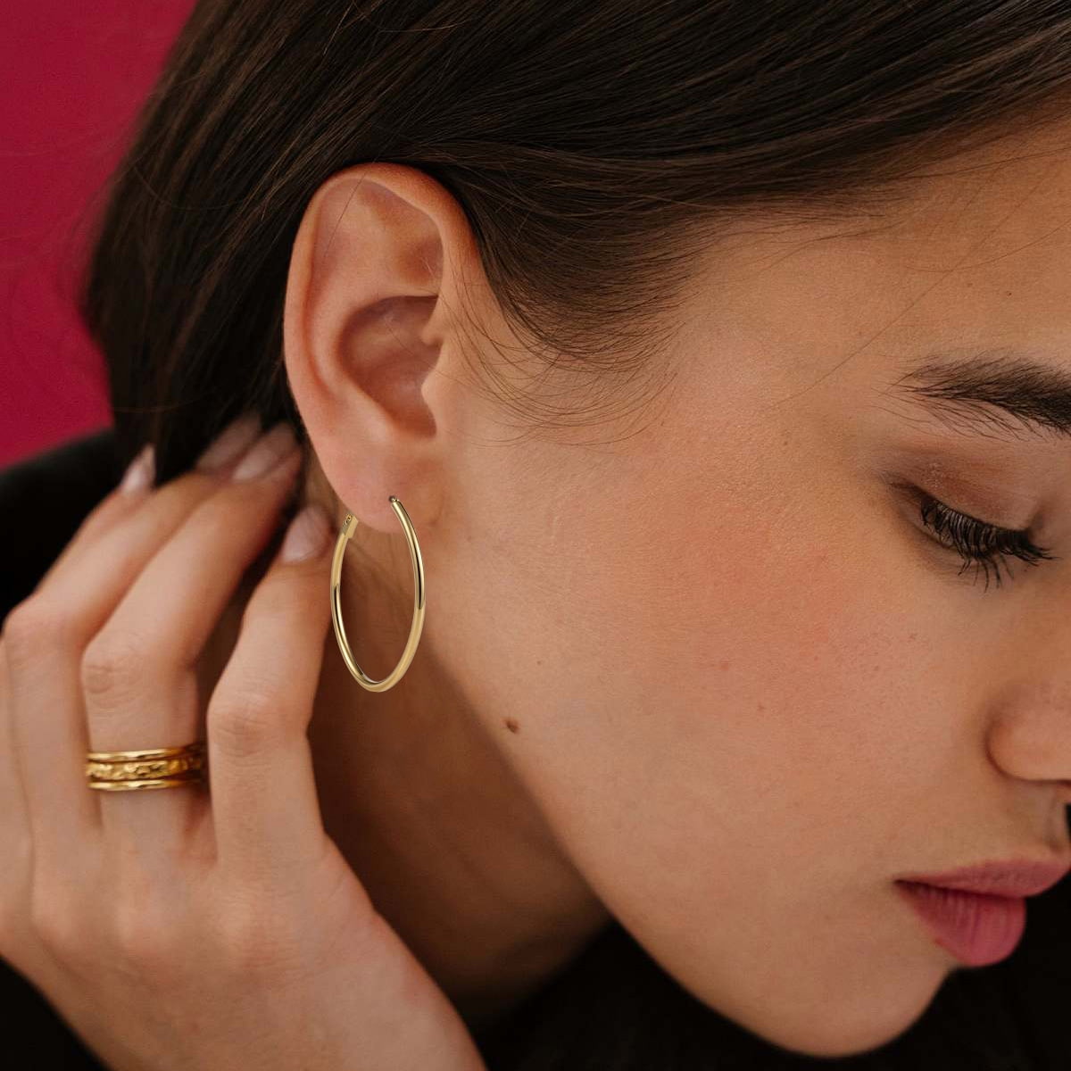 Nonsucheer Gold Stainless Steel Ellipse Hoop Earrings Set (3 Pairs, 0.79 in - 1.57 in) j8hue