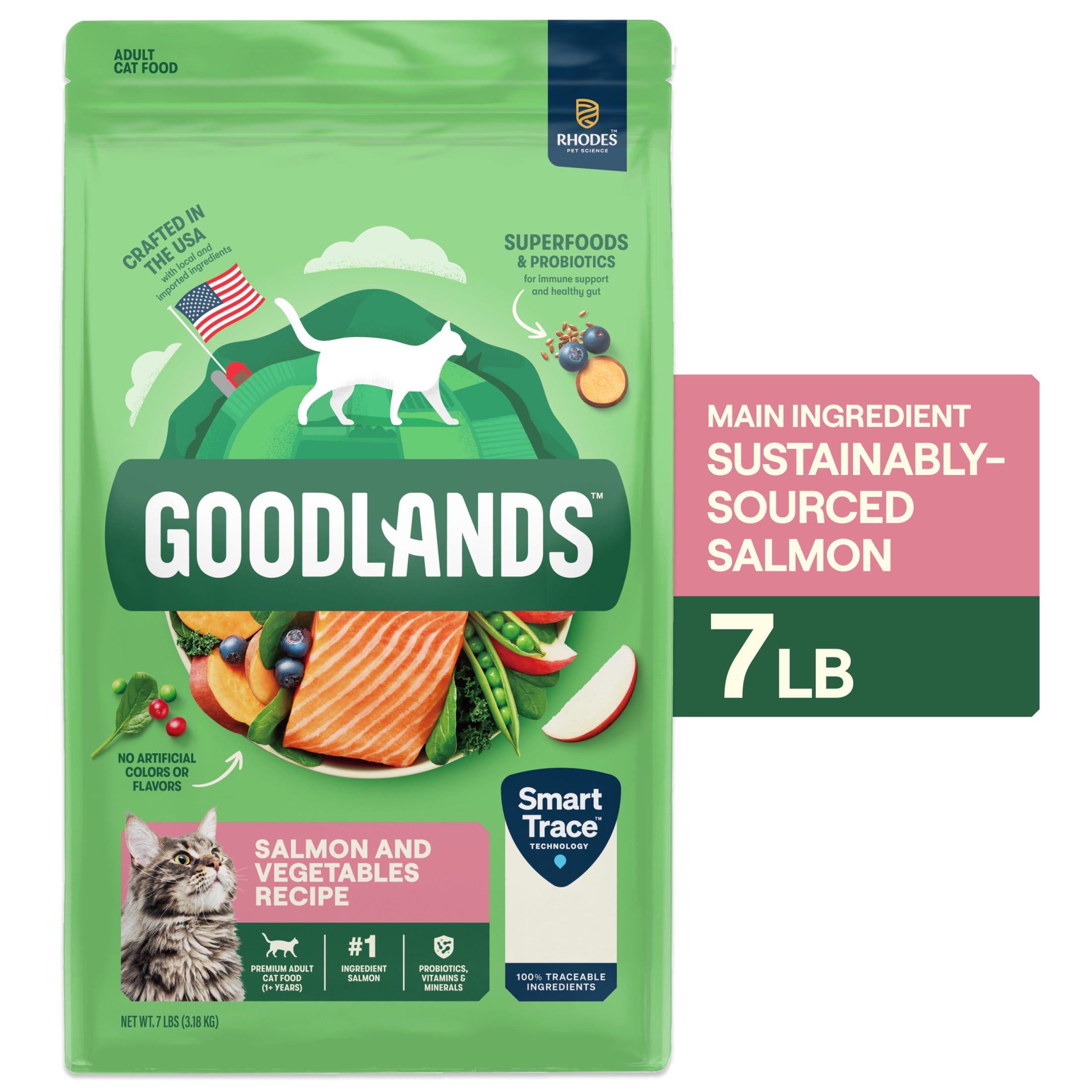 Goodlands Salmon & Vegetable Recipe Dry Adult Cat Food with Probiotics (7 lb) 8nkk3