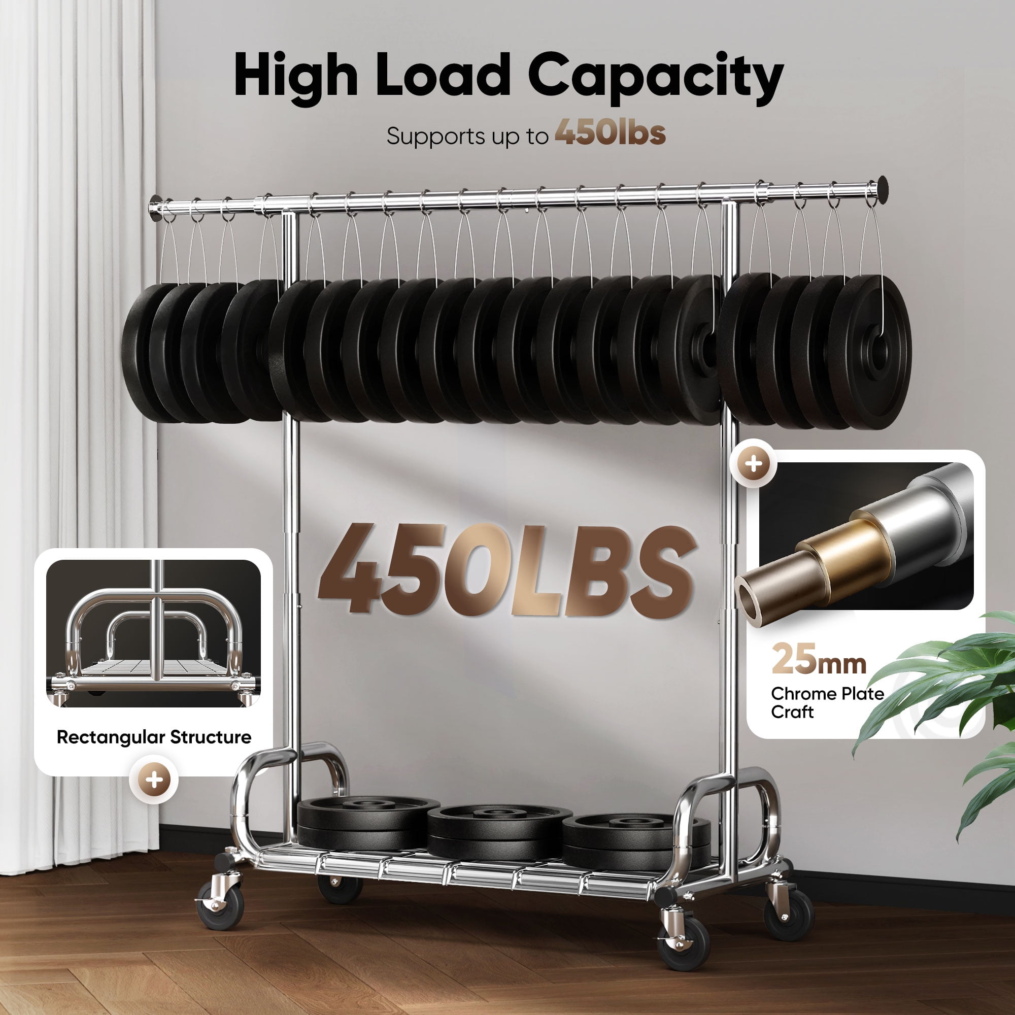 HOKEEPER Heavy Duty Rolling Garment Rack with Zippered Dust Cover (Silver, 450 lb Capacity) 7e30i