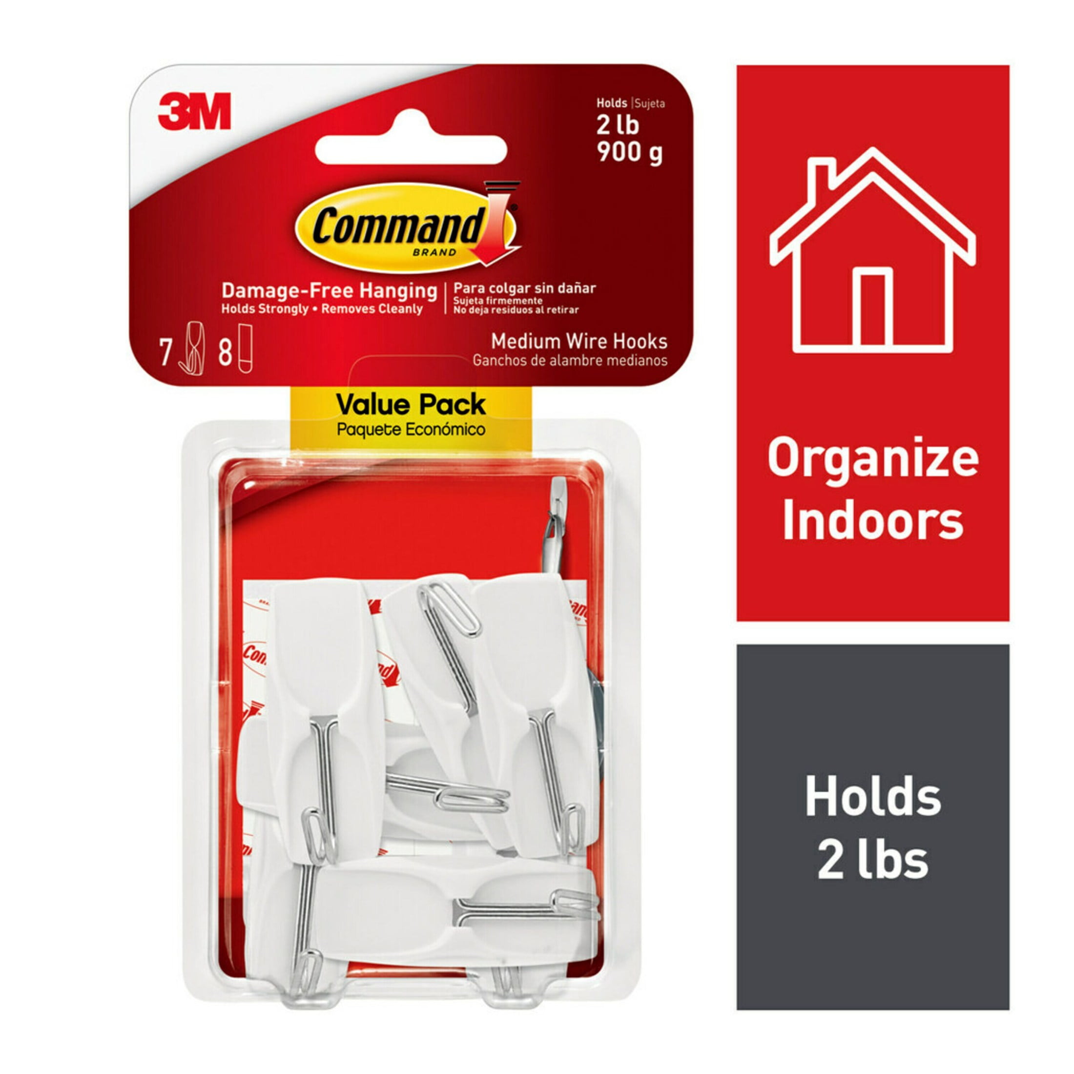 Command Medium Wire Toggle Hooks, Damage-Free Wall Hanging Organizer (White, 7 Hooks and 8 Strips) crmu7