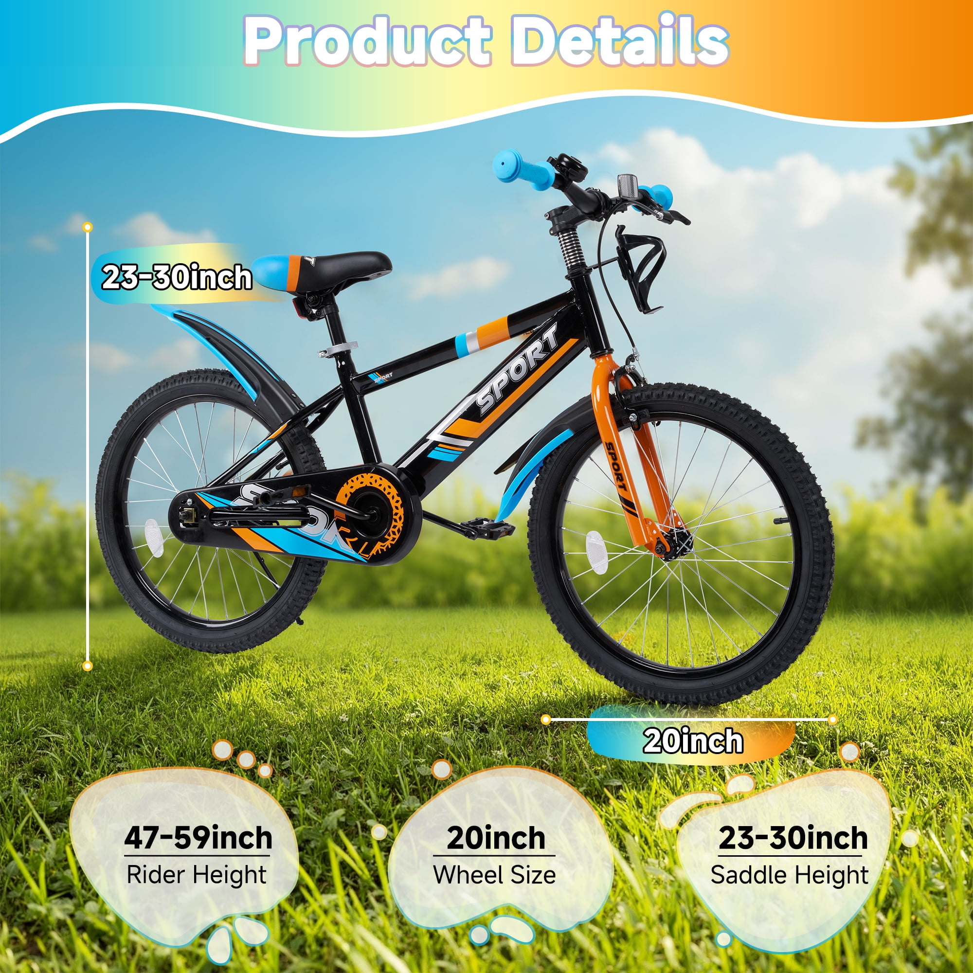 Naipo 20 Inch Kids Bike with Full Chain Guard and Anti-Slip Pedals (Black, 20 in) yzrrx