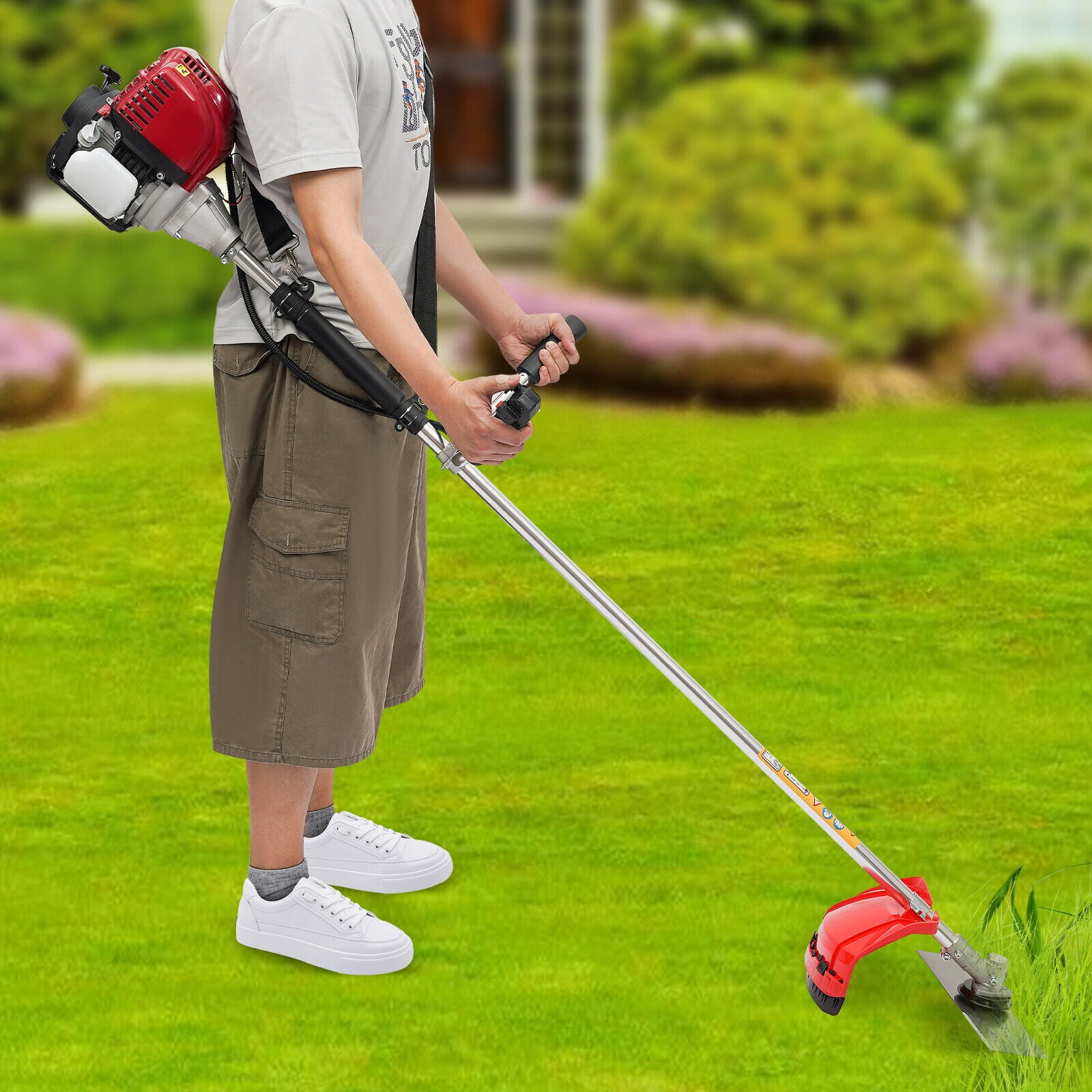 Generic 2-in-1 Gas Grass Trimmer and Edger, 35.8CC 4-Stroke Engine Powered Lawn Mower (Black, 5.24 ft) 6cltq