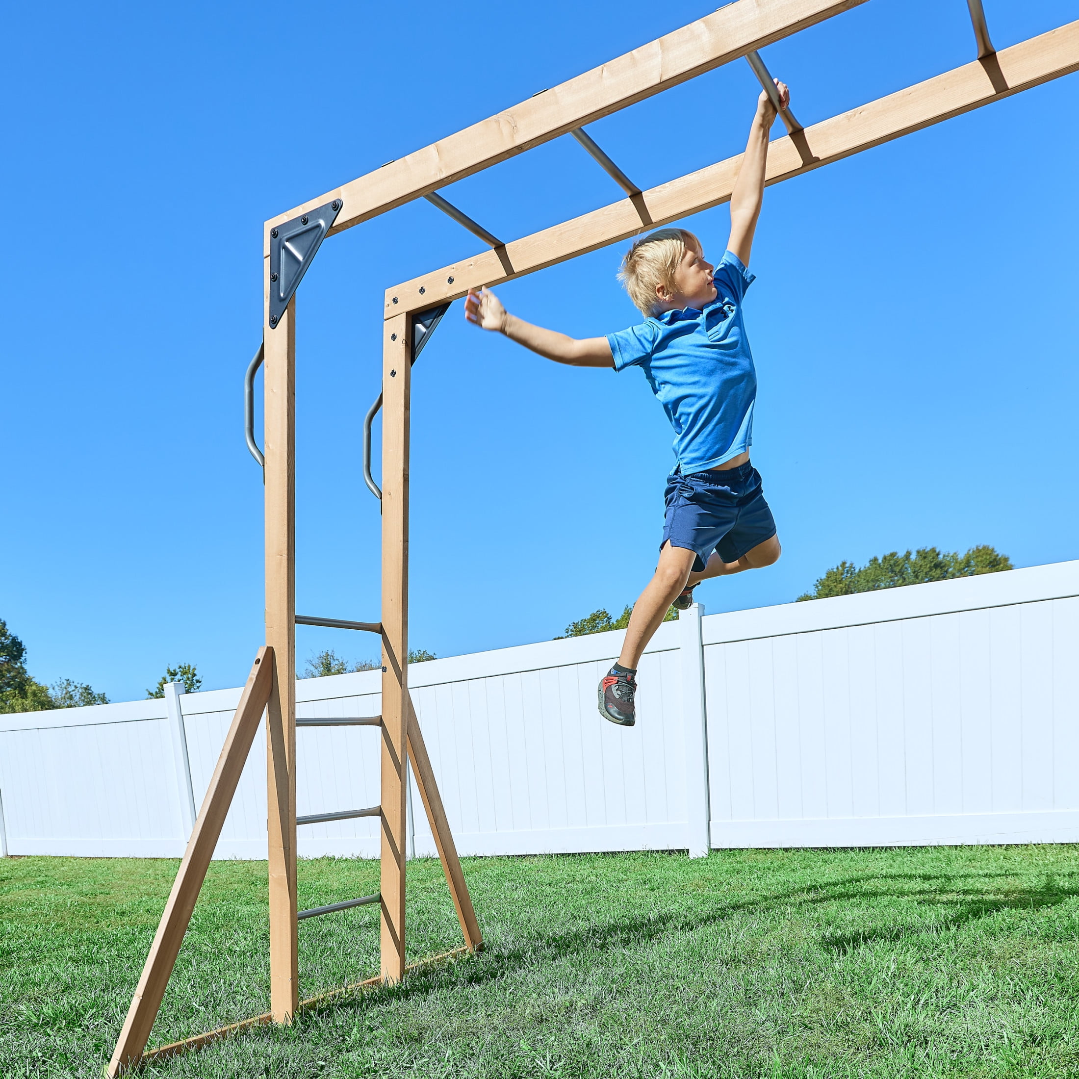 Backyard Discovery Dover Bay Spruce Swing Set with Clubhouse, Slide, Monkey Bars, and Rock Wall (Brown, 19.5 ft x 11.5 ft) 054gx