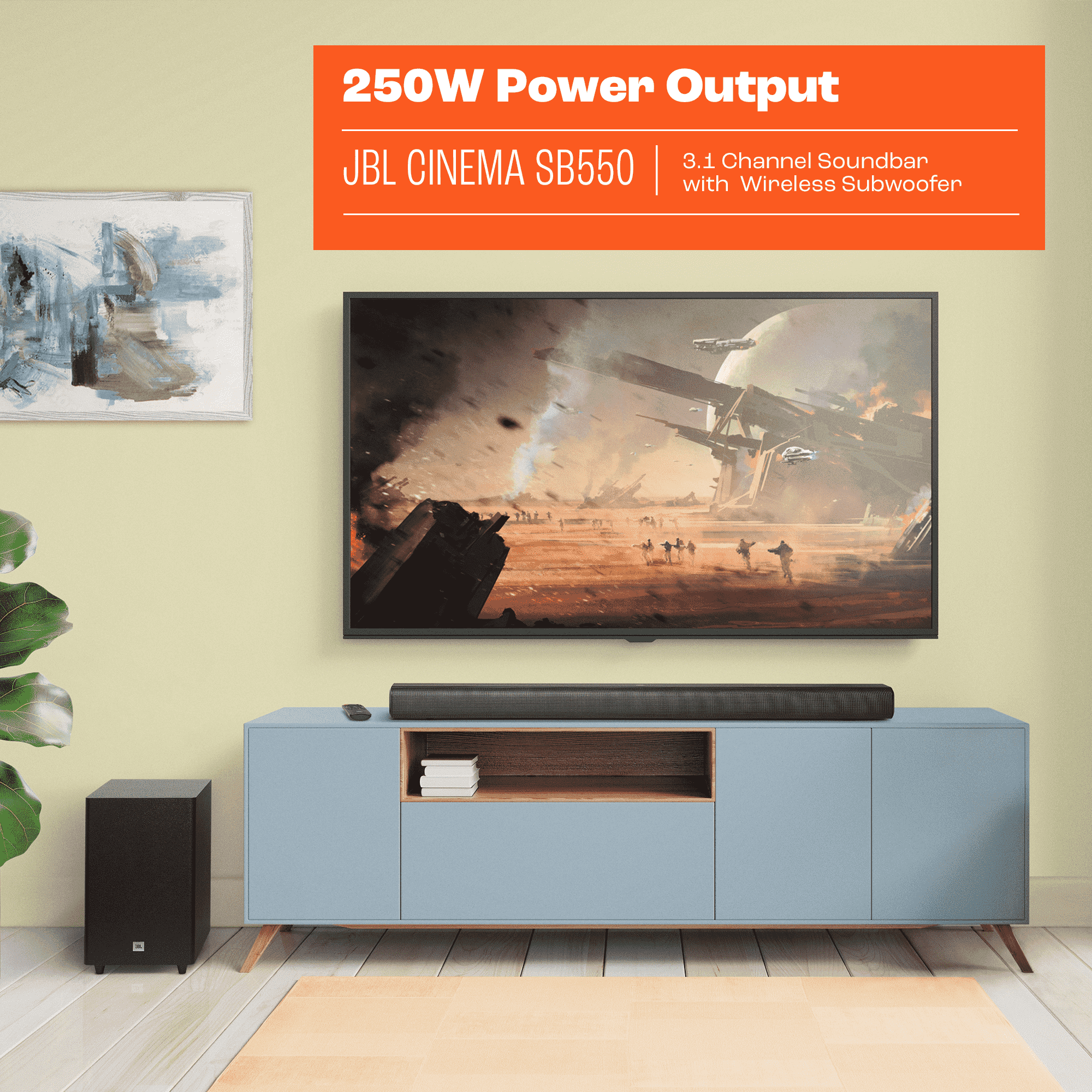 JBL Cinema SB550 Sound Bar with Wireless Subwoofer and Dolby Audio (Black) 8zpes