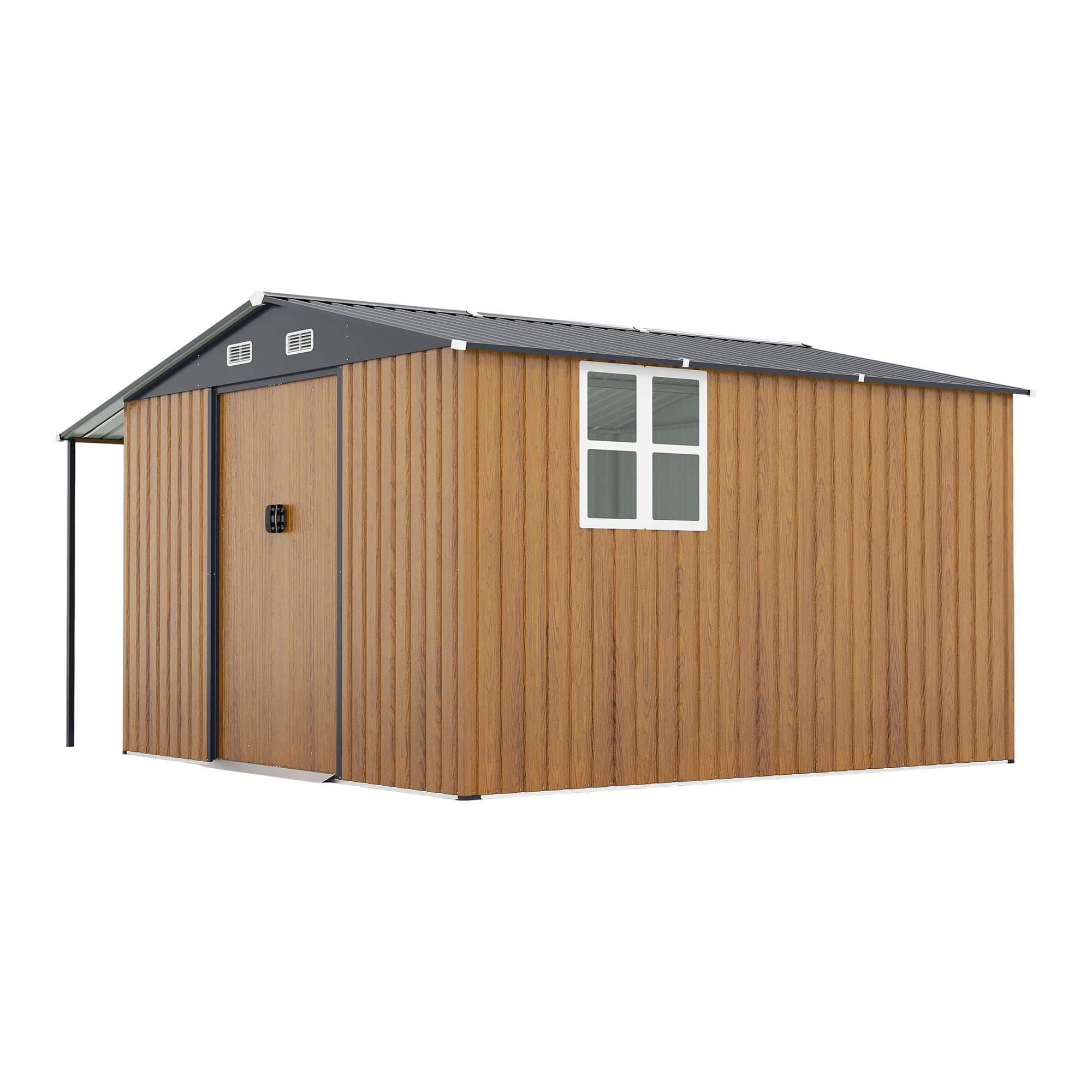FFZ Outdoor Storage Shed with Firewood Bay and Lockable Doors (Yellow, 10 ft x 12 ft) s7b61