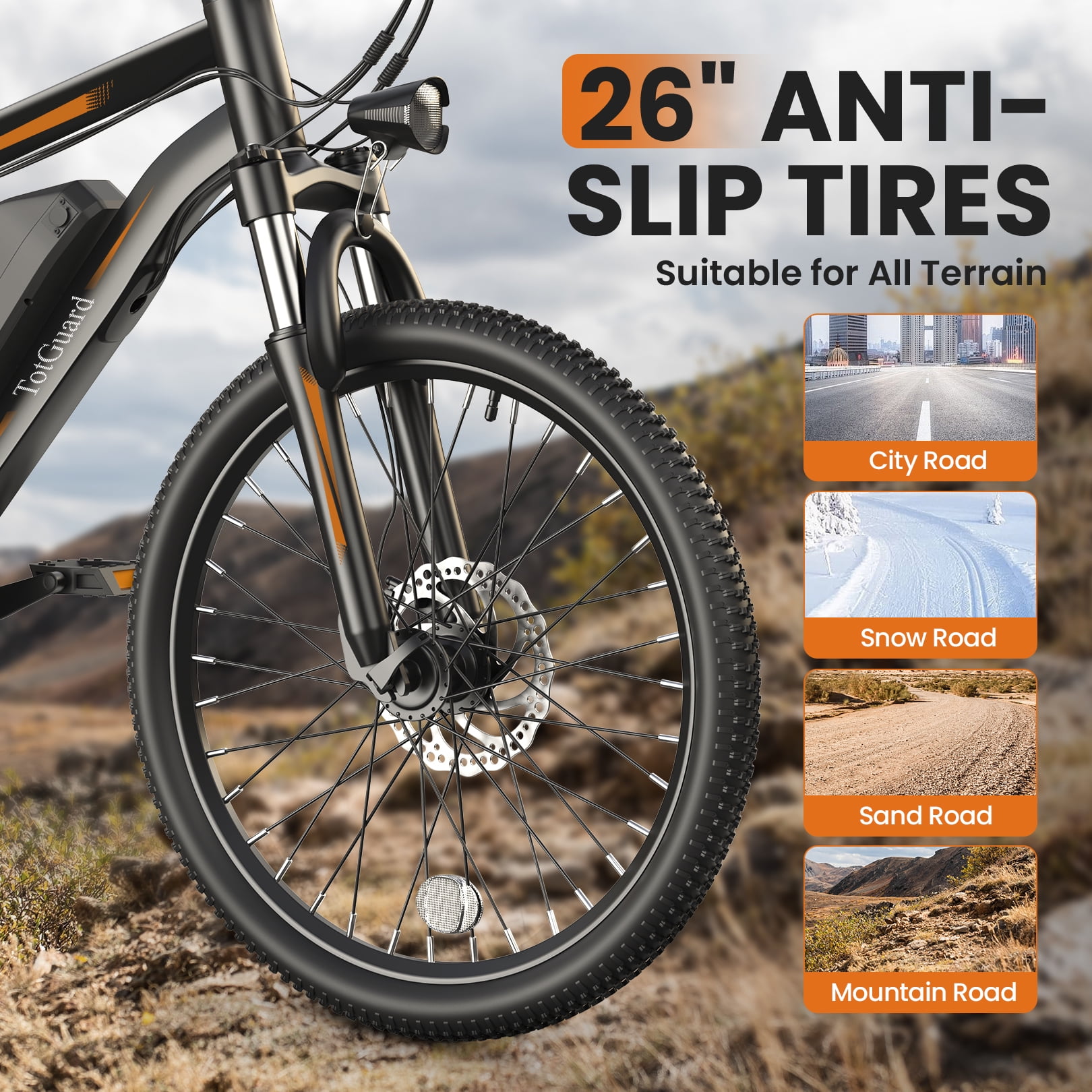 TotGuard Electric Mountain Bike for Adults, 350W Ebike with 36V 10.4Ah Removable Battery, 21-Speed Shimano Gears, Suspension Fork (Orange, 26 in) zsnwl